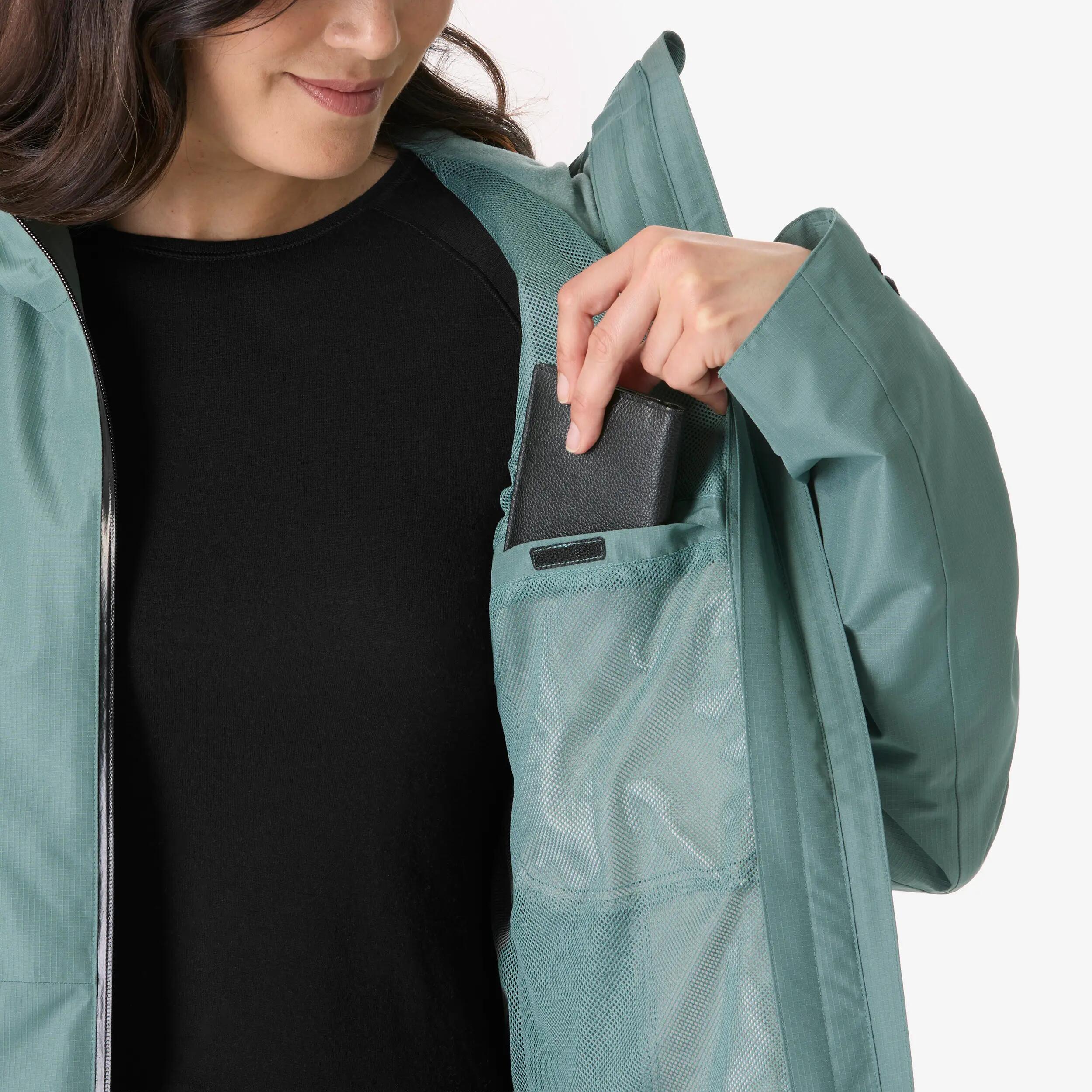 Chaqueta 3en1 de senderismo invierno -8 °C mujer, MH500 3en1 verde y beige  13/20