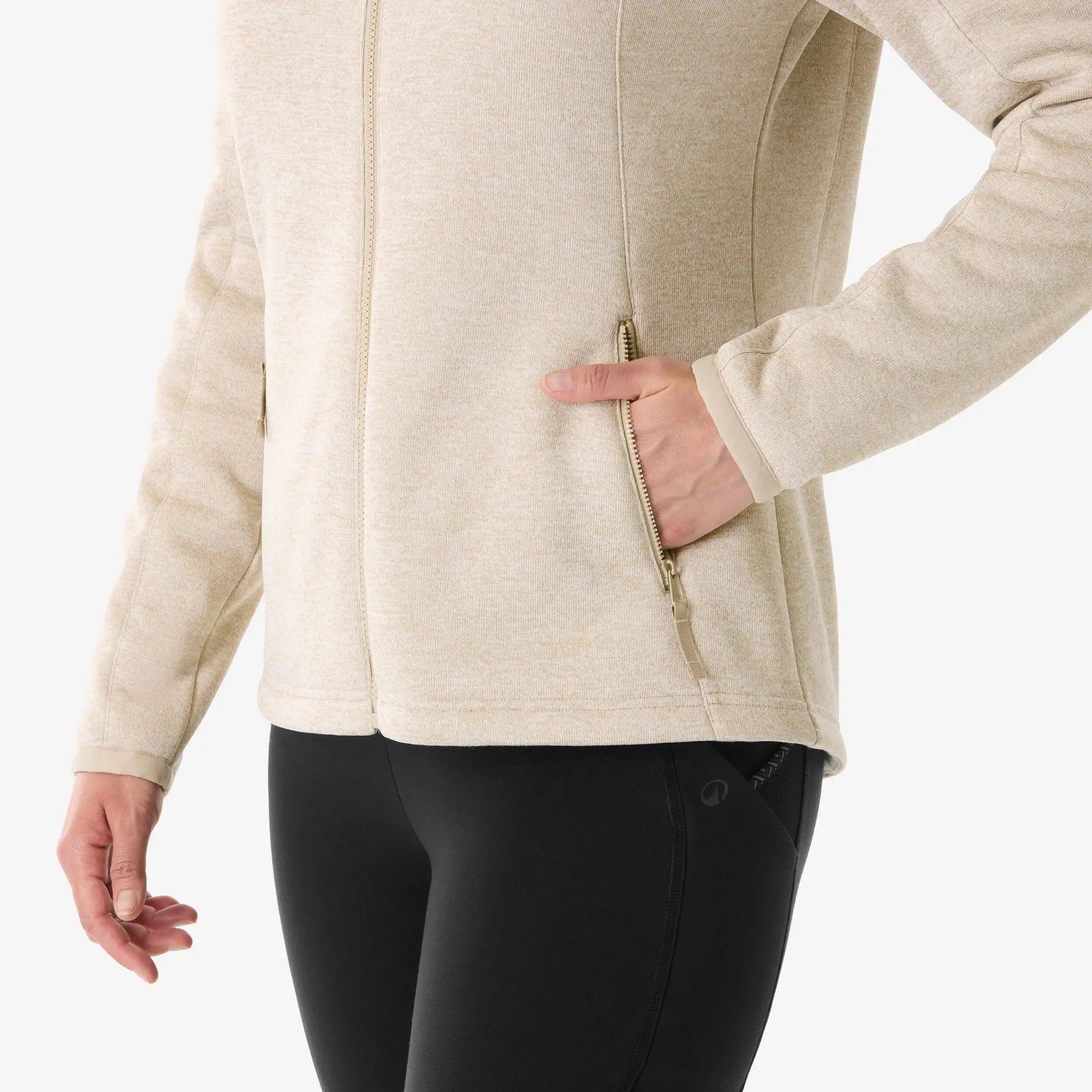 Women’s warm hiking fleece jacket, MH500 Beige -  4