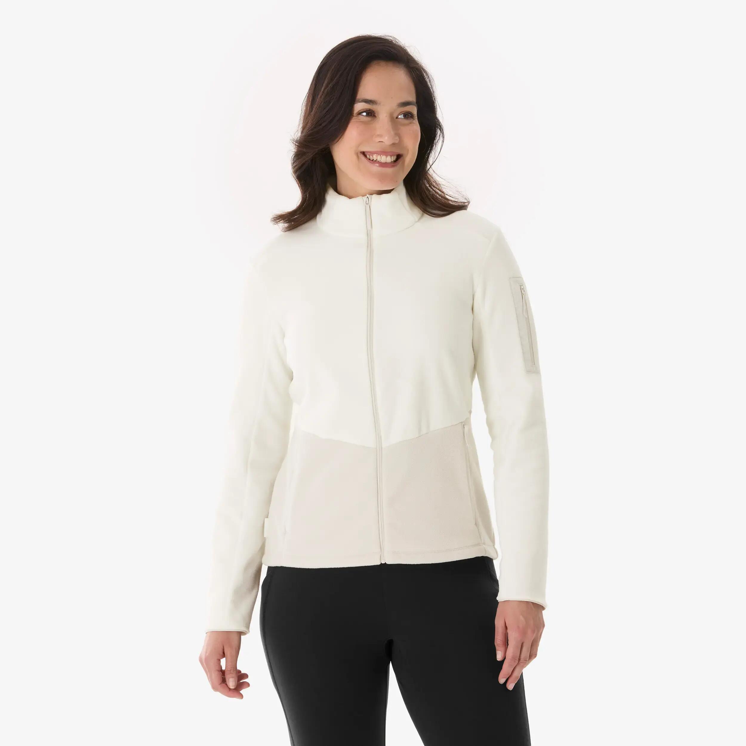 Women's hiking fleece MH500 Full-zip - White and beige -  1