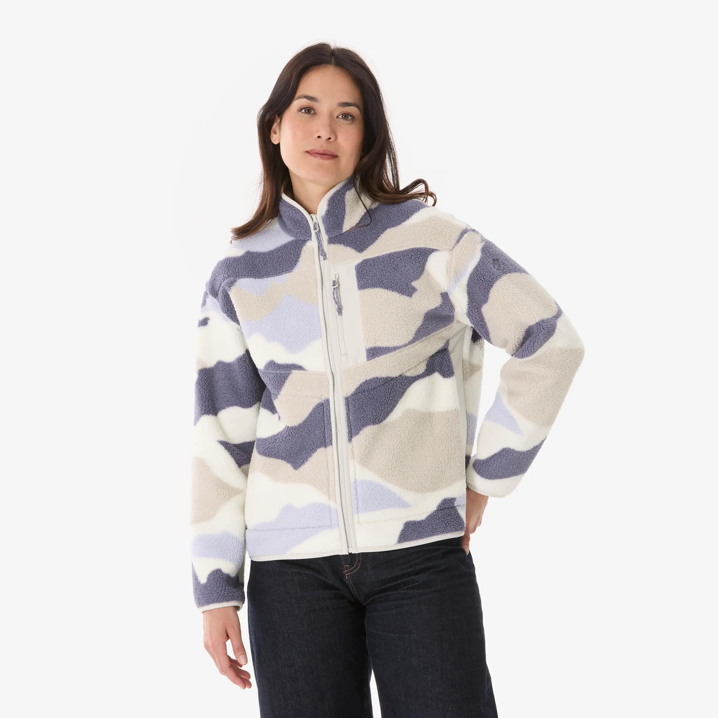 Men Hiking Ultra Warm Full-zip Sherpa Fleece Jacket Camo MH500 -  1
