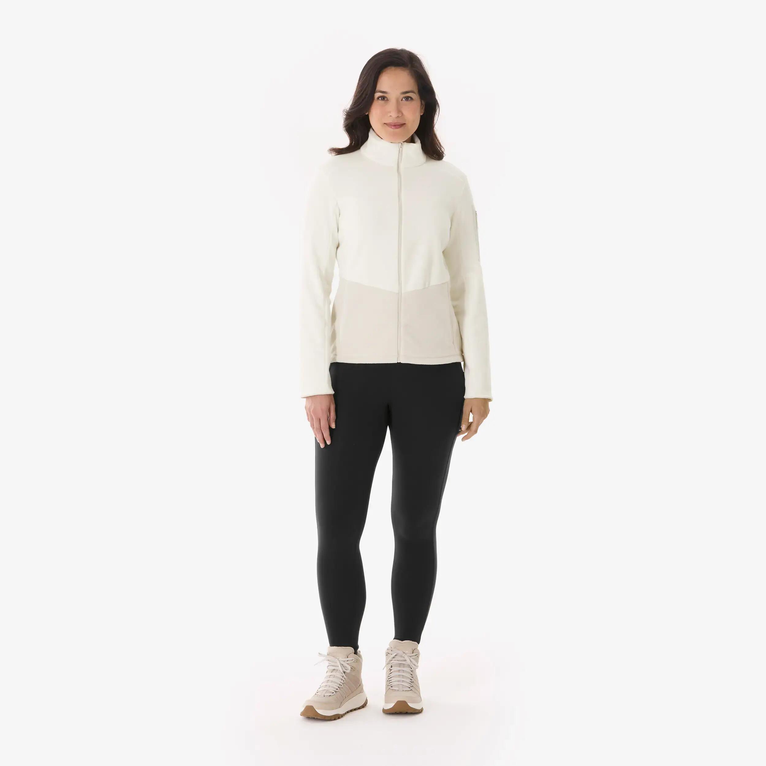 Women's hiking fleece MH500 Full-zip - White and beige -  2
