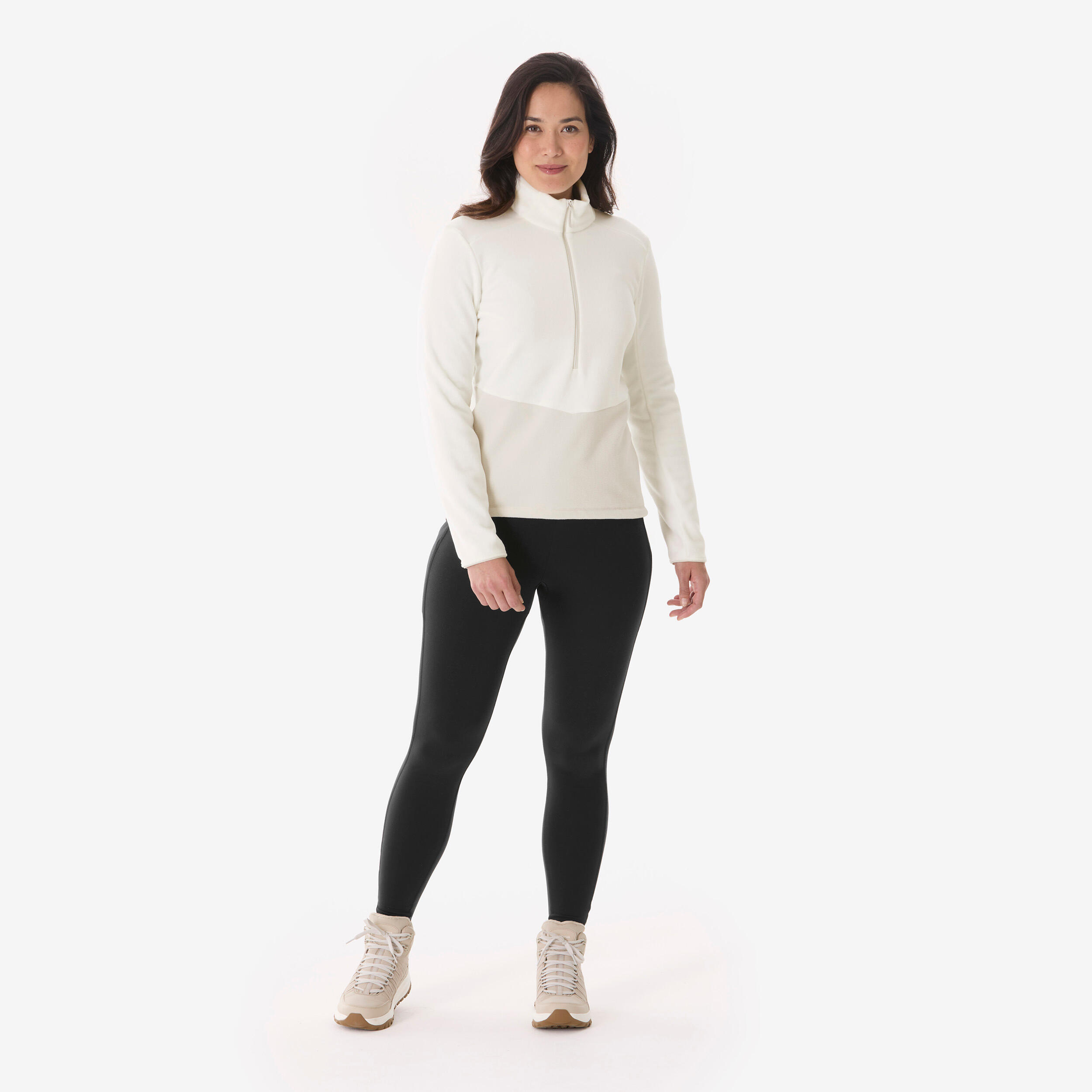 Wandeltrui voor dames MH500 fleece halve rits wit 2/4