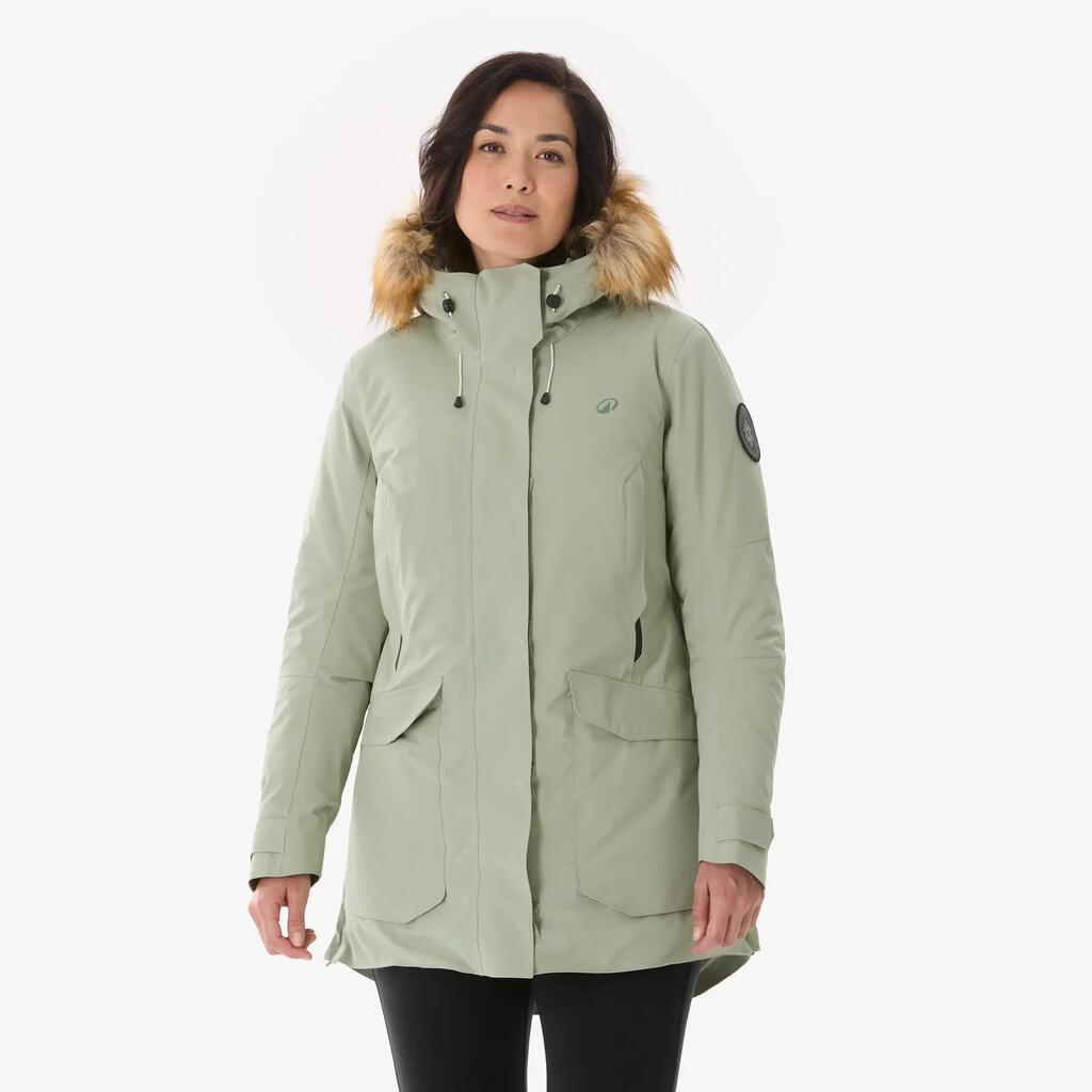Dámska zimná turistická bunda parka NH900 do -17 °C zelená