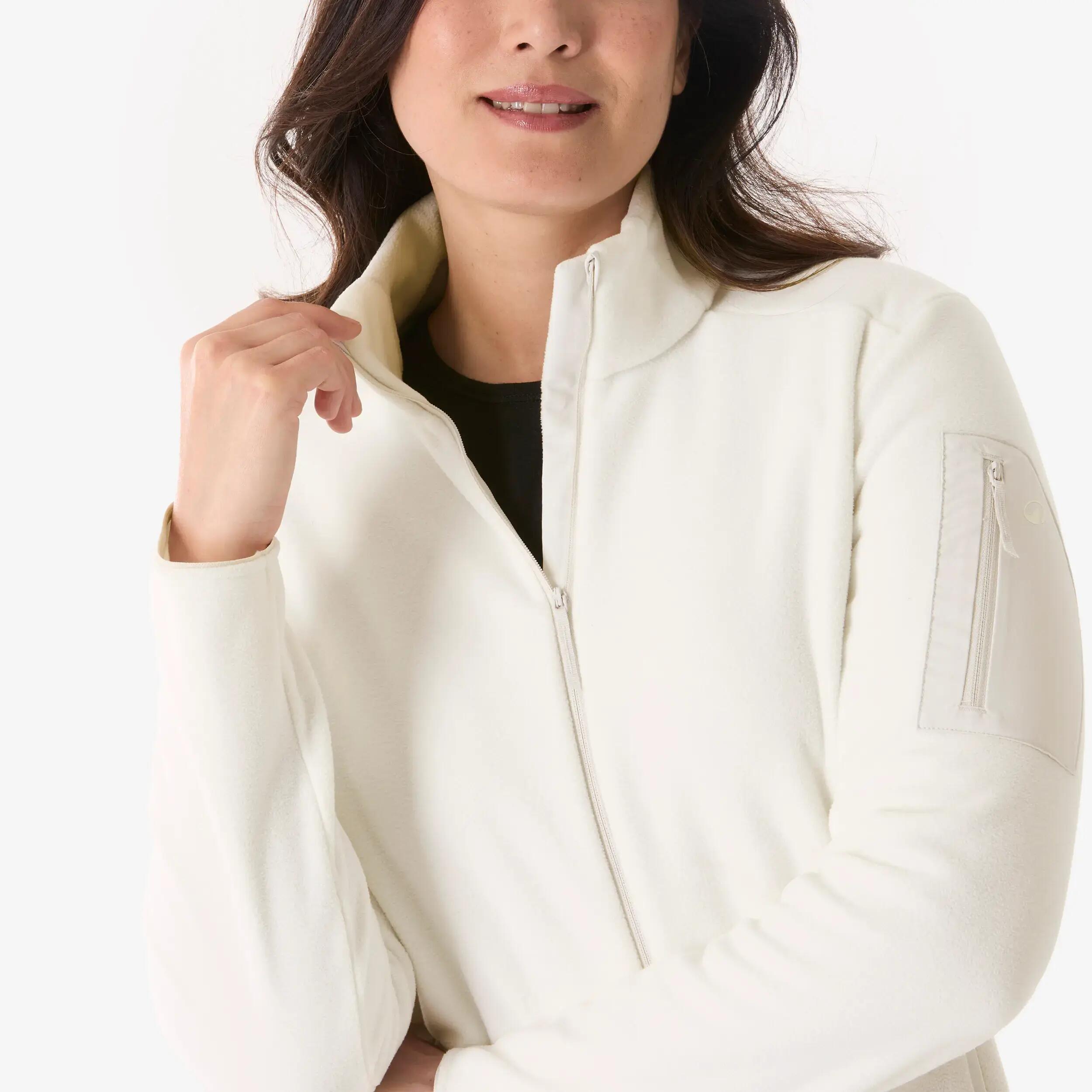 Women's hiking fleece MH500 Full-zip - White and beige -  3