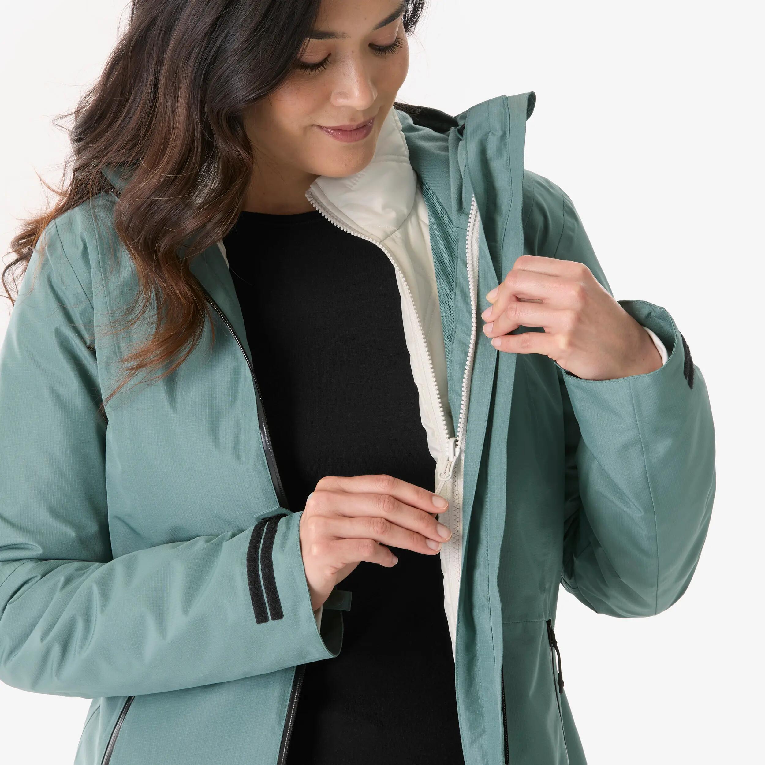 Chaqueta 3en1 de senderismo invierno -8 °C mujer, MH500 3en1 verde y beige  3/20