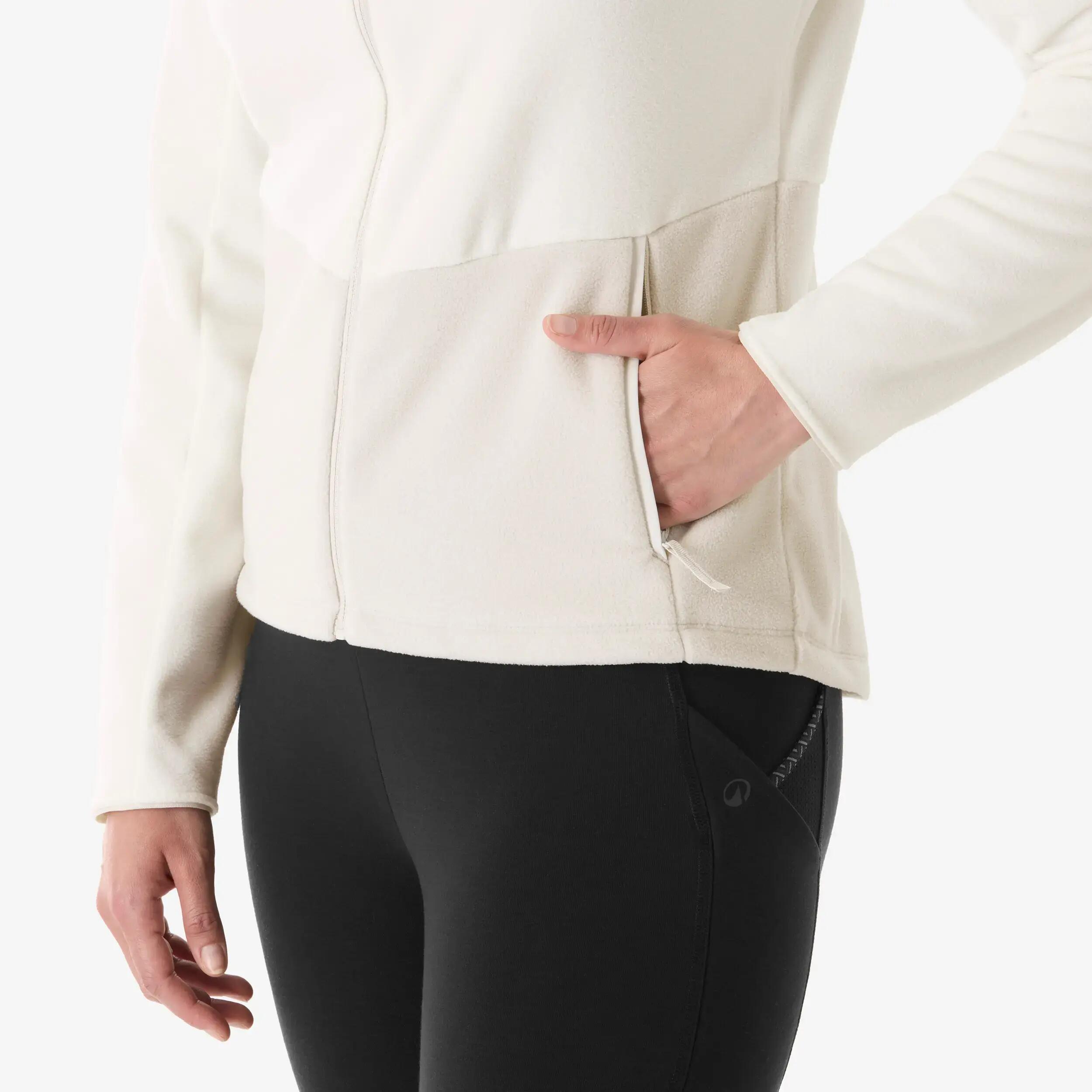 Women's hiking fleece MH500 Full-zip - White and beige -  5