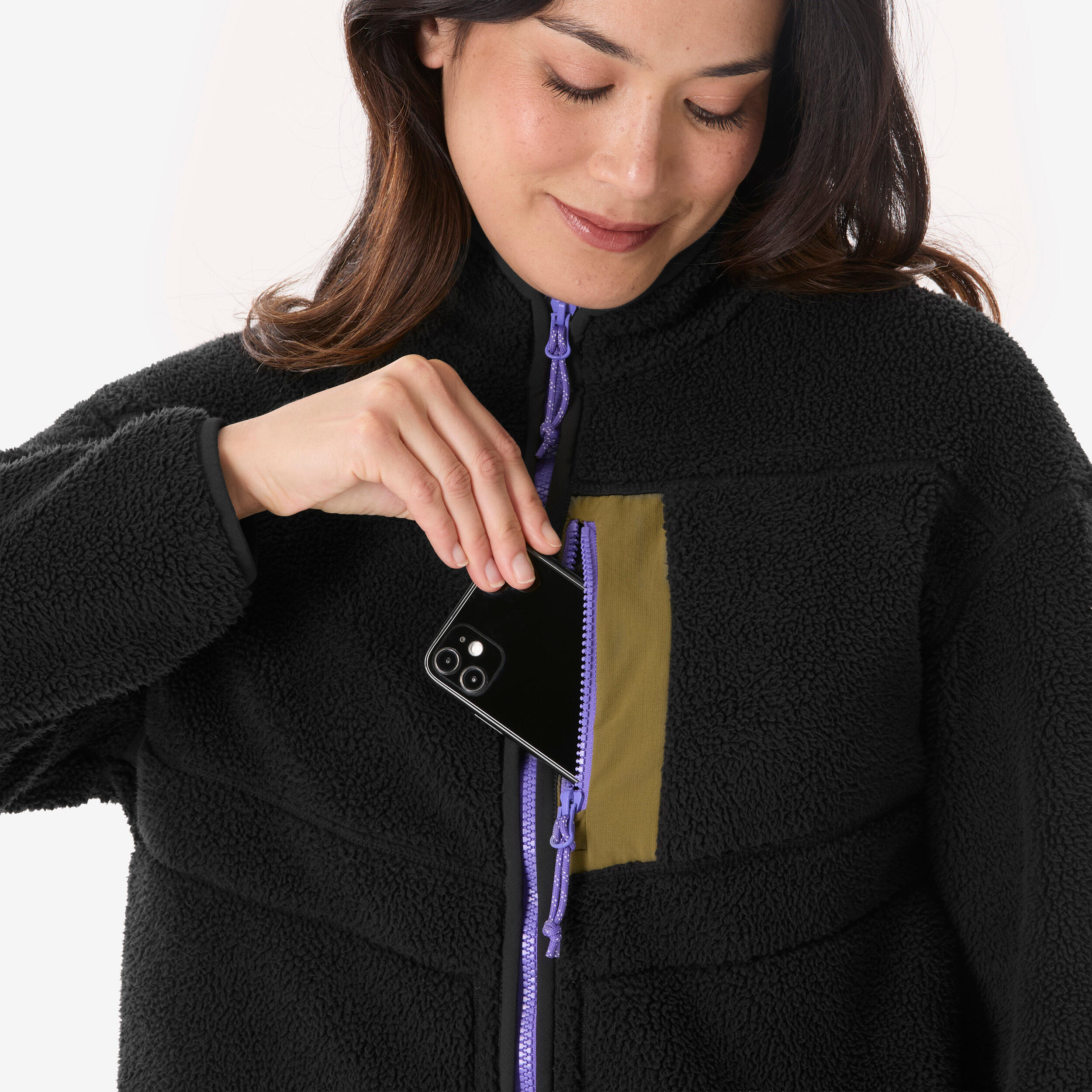Forro polar de senderismo mujer, sherpa MH500 negro 5/7