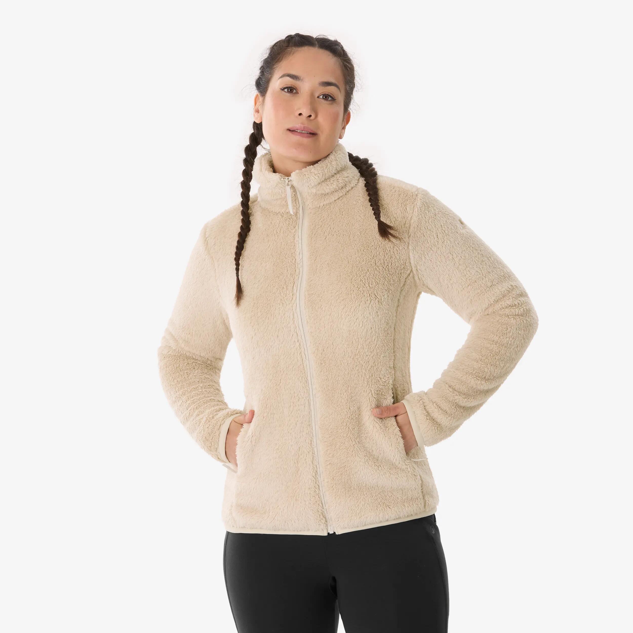 Women’s warm hiking fleece jacket, MH500 Beige -  1