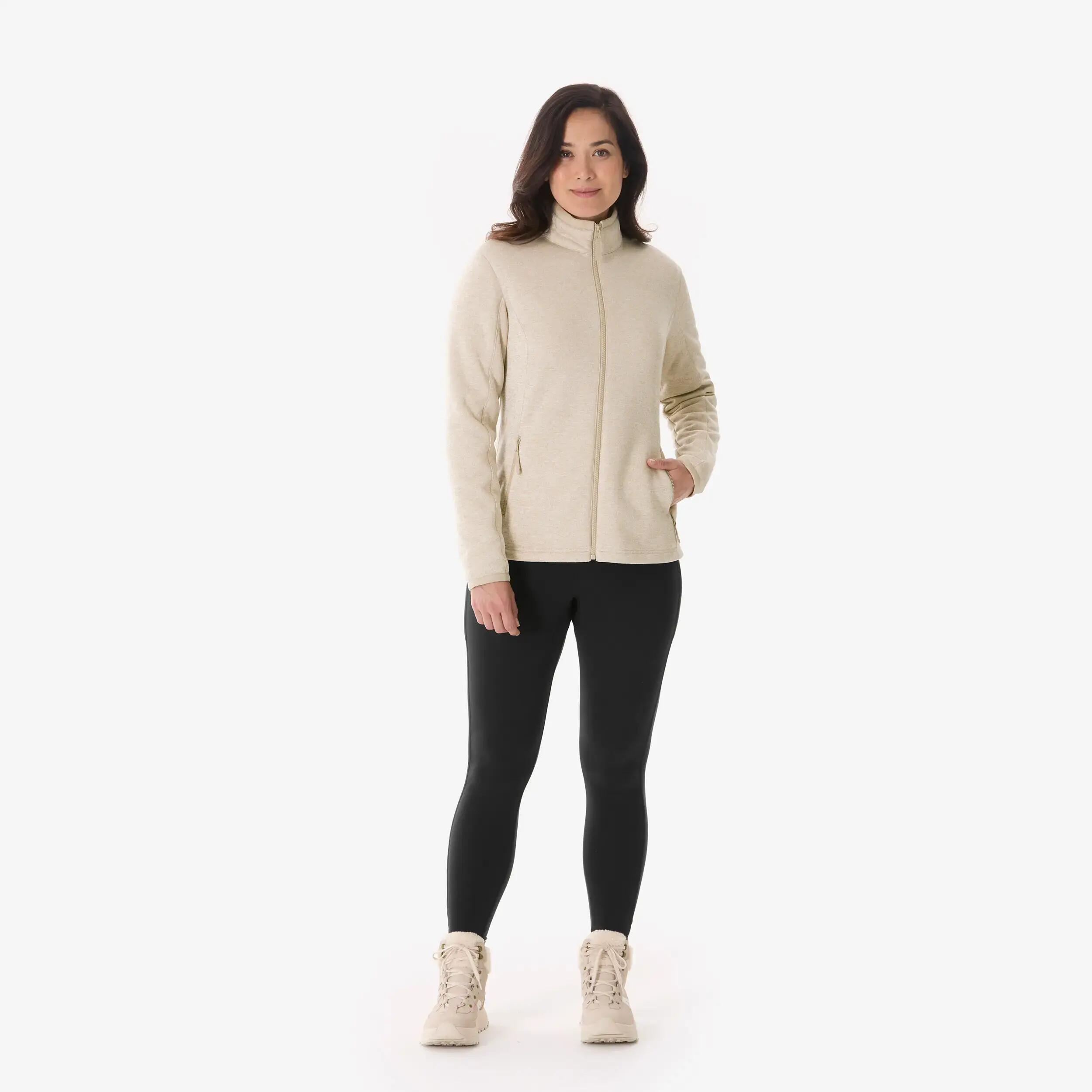 Women’s warm hiking fleece jacket, MH500 Beige -  2