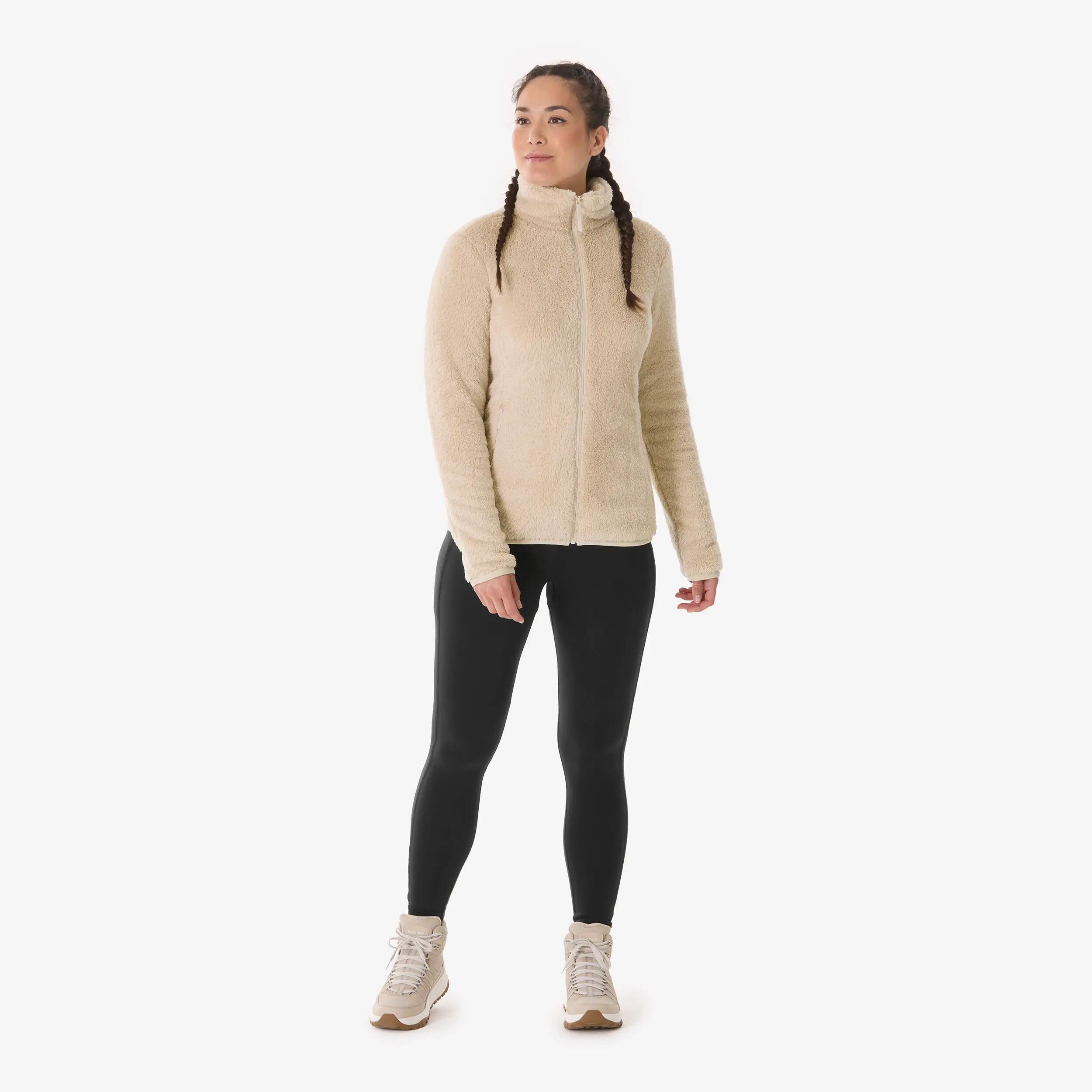 Women’s warm hiking fleece jacket, MH500 Beige -  2