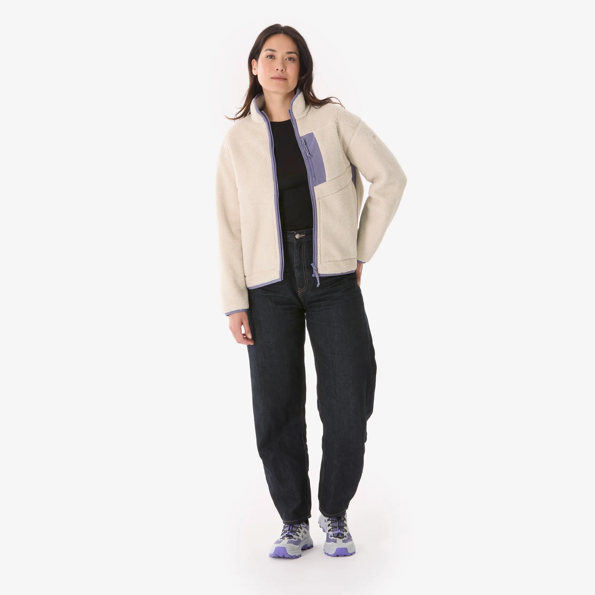 Forro polar de senderismo mujer, sherpa MH500 beige  2/7