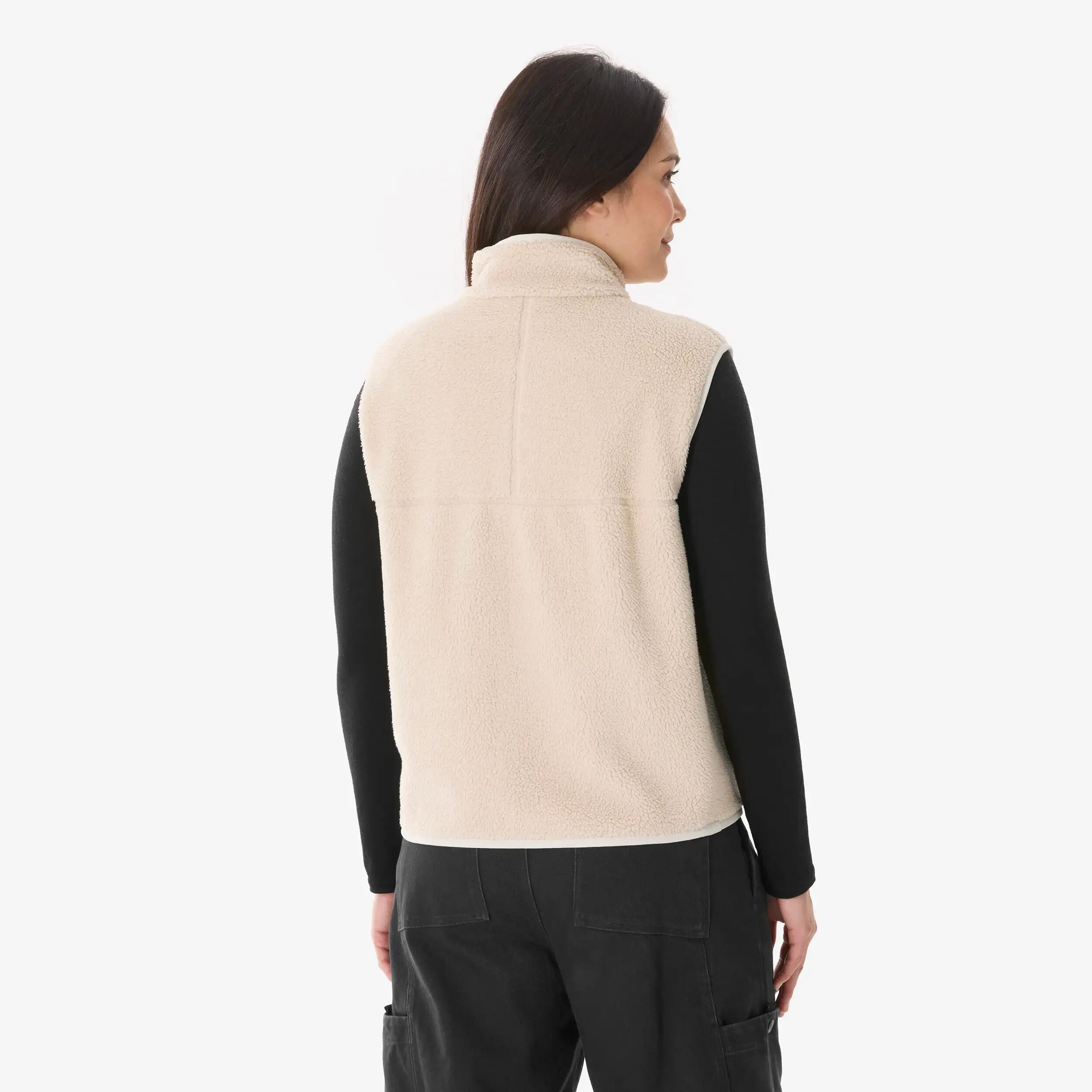 Women's hiking sherpa fleece gilet MH500 - Beige -  3
