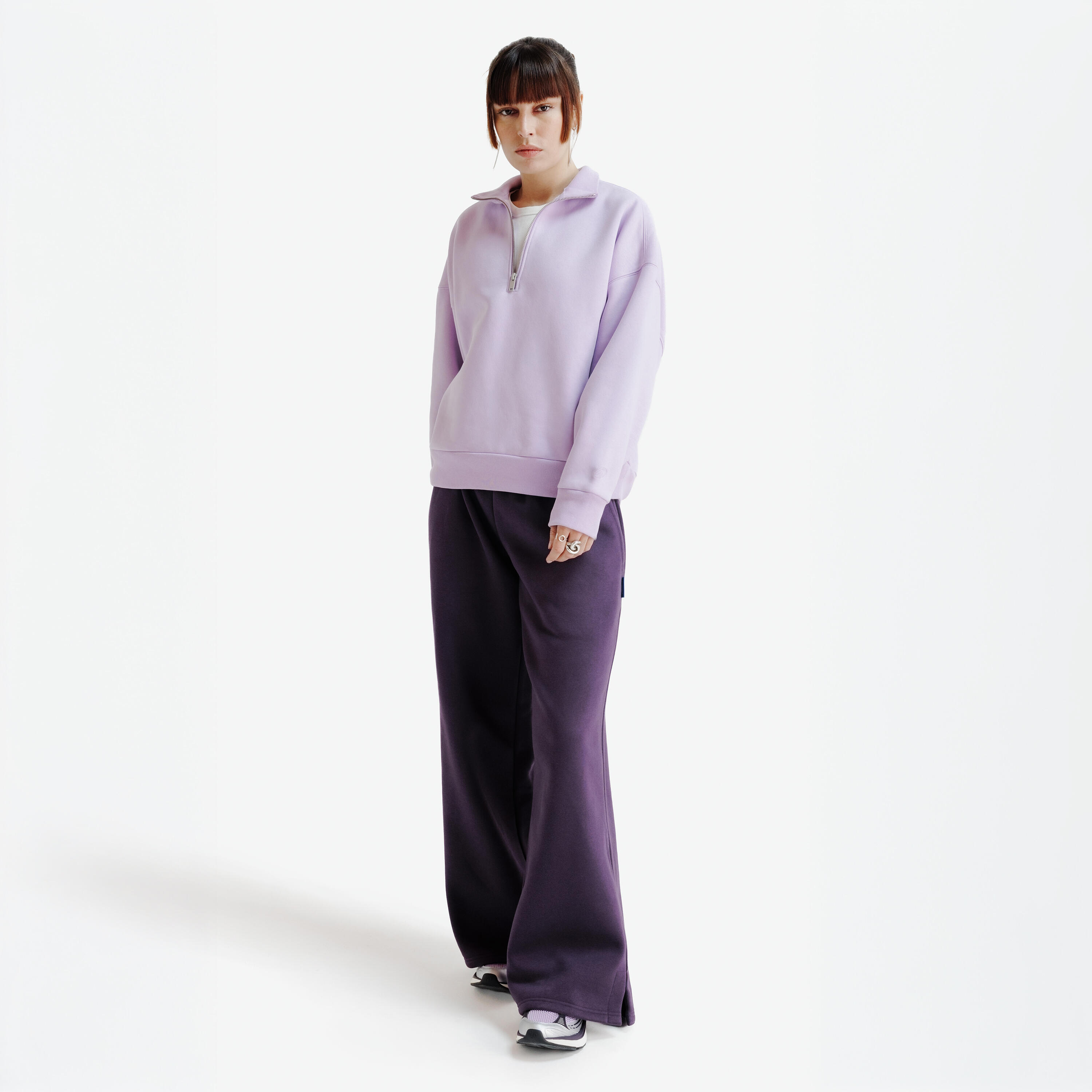 Sweat à col zippé oversize femme, Elementals, lilas 2/5