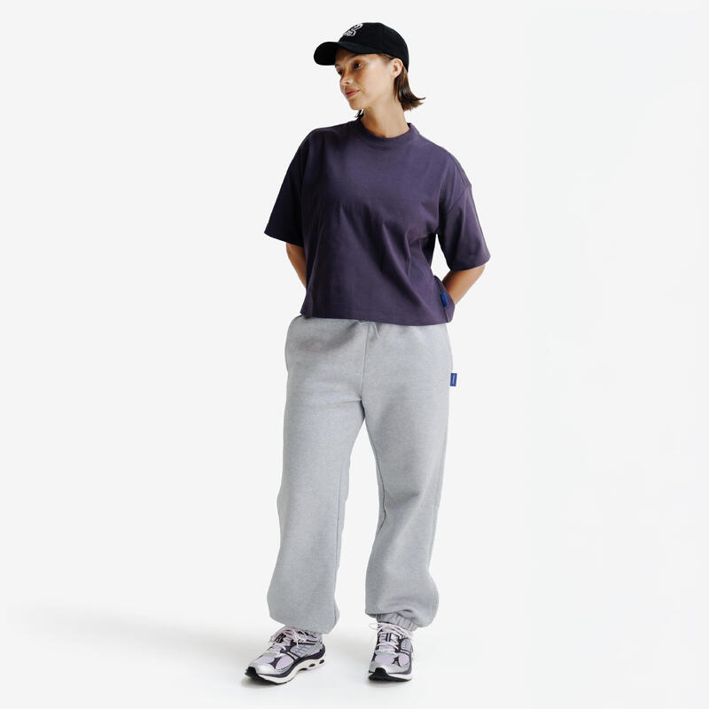 Kadın Oversize Crop Tişört - Koyu Eflatun - Elementals