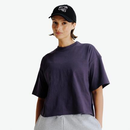 Crop-T-Shirt Oversize Damen, Elementals, dunkelviolett
