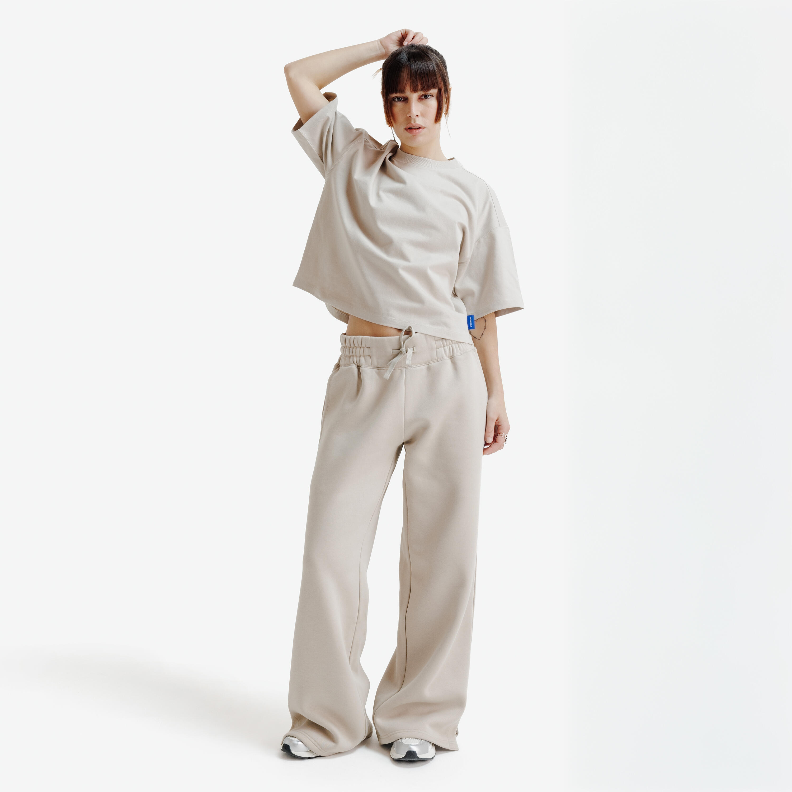 T-shirt crop oversize femme, Elementals, beige 2/4