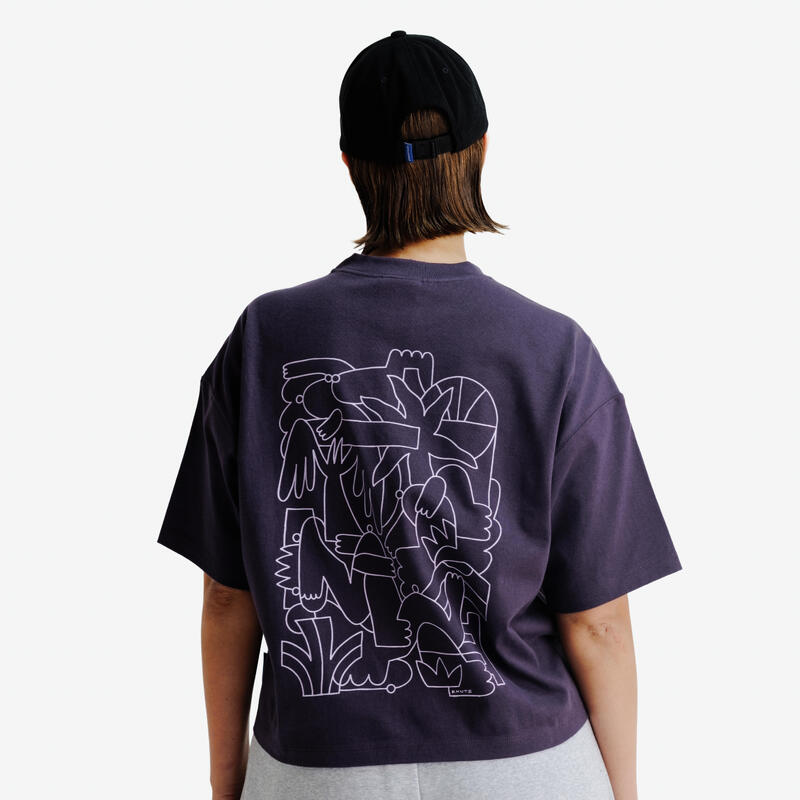 Kadın Oversize Crop Tişört - Koyu Eflatun - Elementals