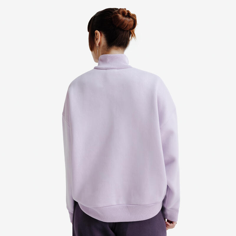 Kadın Fermuarlı Oversize Sweatshirt - Leylak Rengi - Elementals