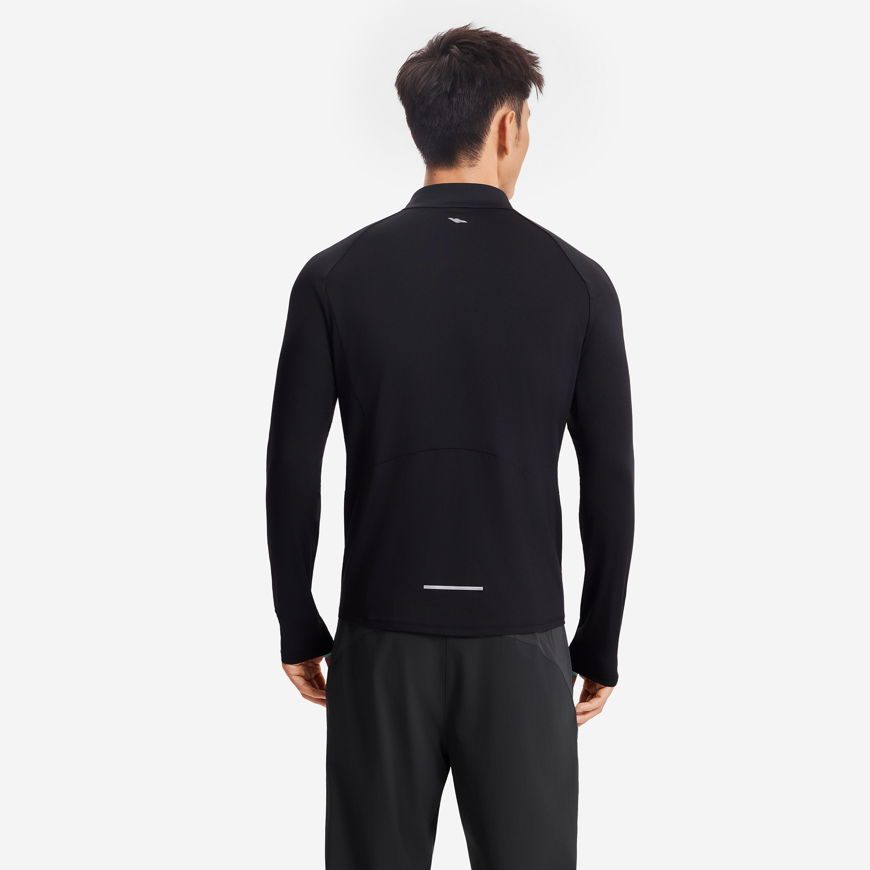 Men's 1/2 Zip Long-Sleeved Running T-Shirt - Black