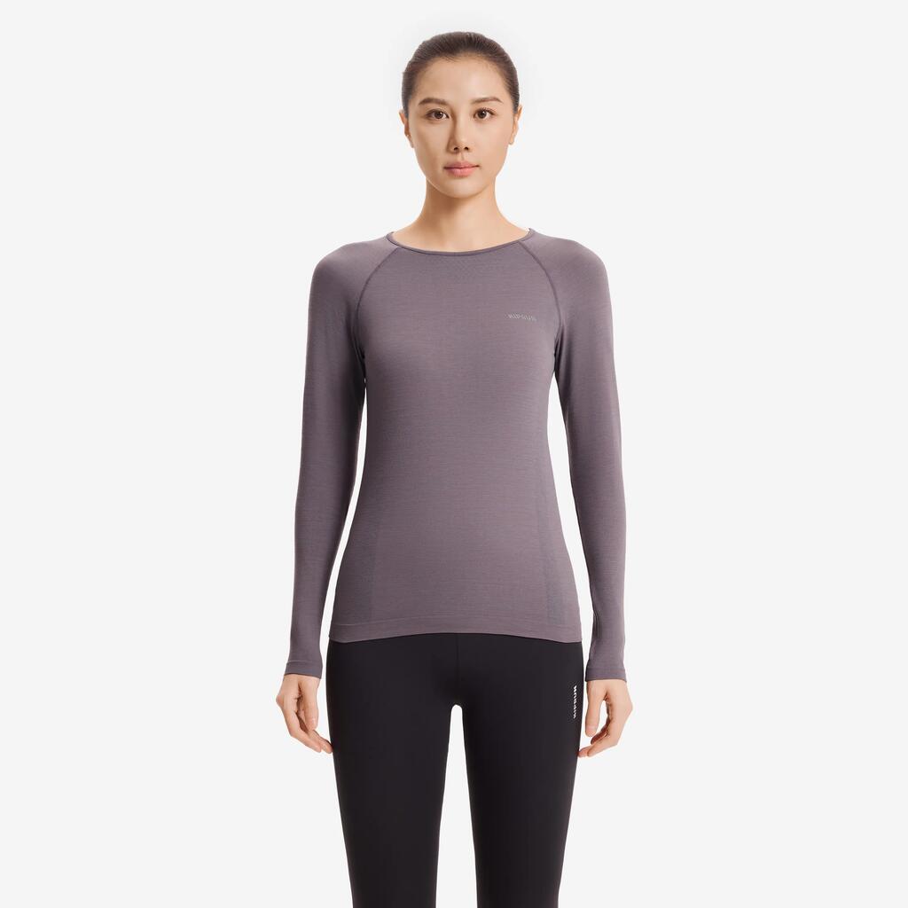 T-Shirt manches longues running Femme sans couture, KIPRUN Run 500 marron