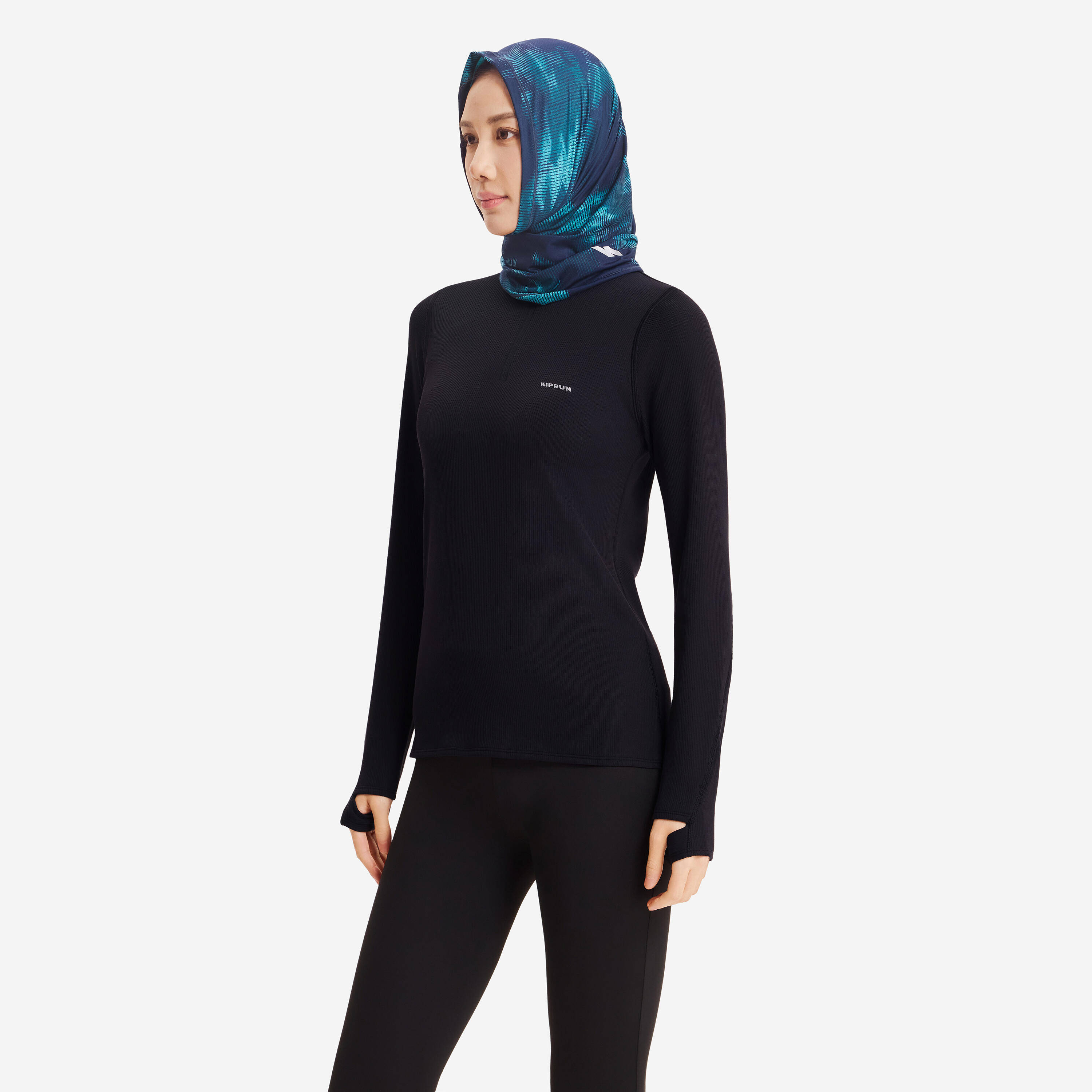 Kiprun Warm+V2 Adult Running Neck Warmer - Blue and Green Graphics -  3