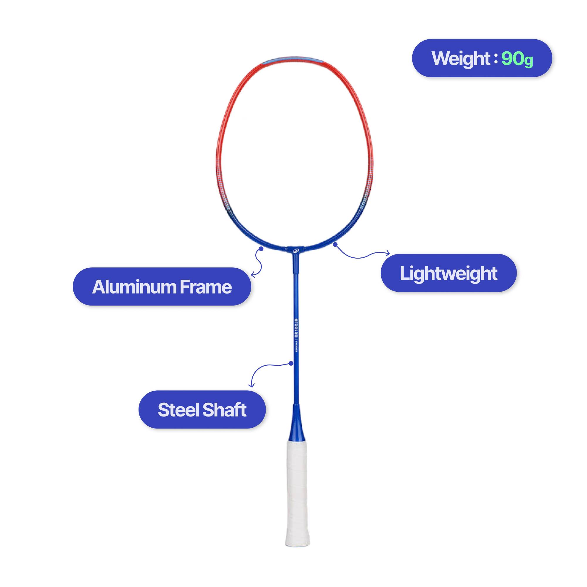 Kids Badminton Racket 90g Aluminium BR100 Blue Red -  2