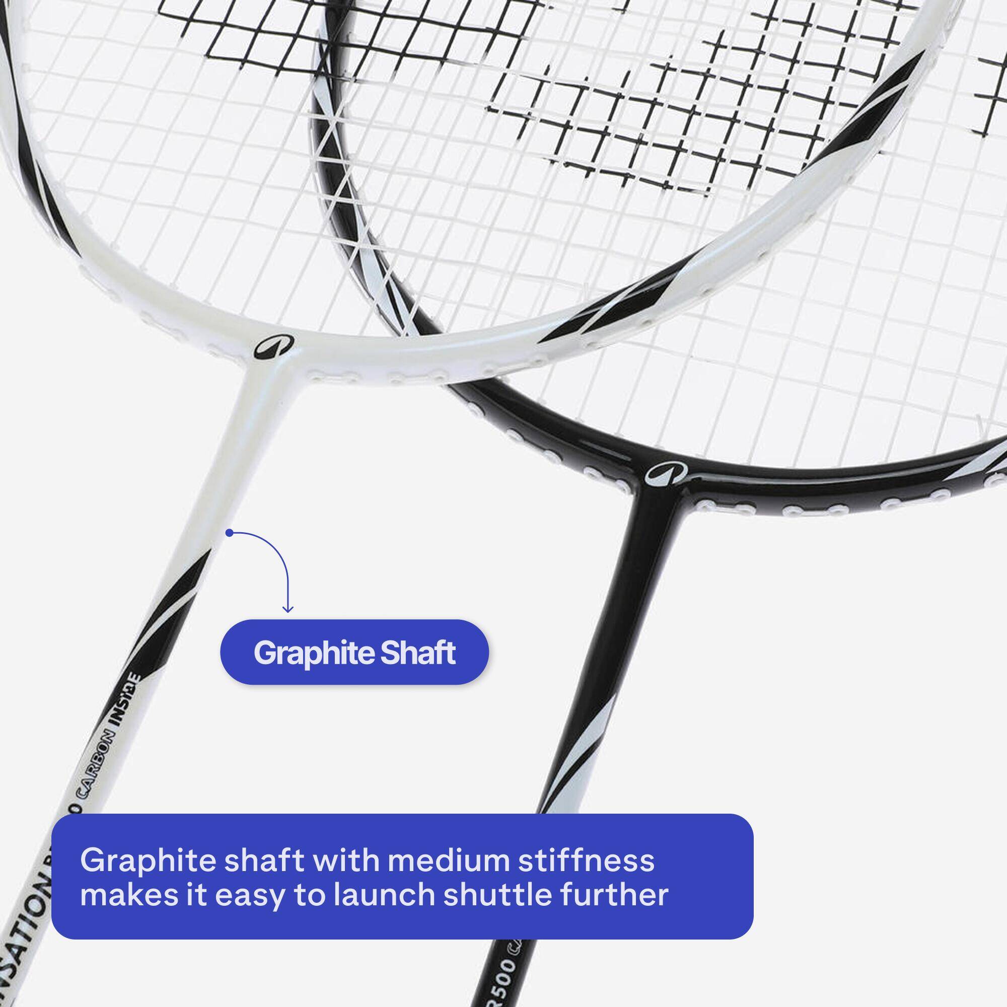 ADULT BADMINTON RACKET BR SENSATION 500 SET BLACK WHITE -  3
