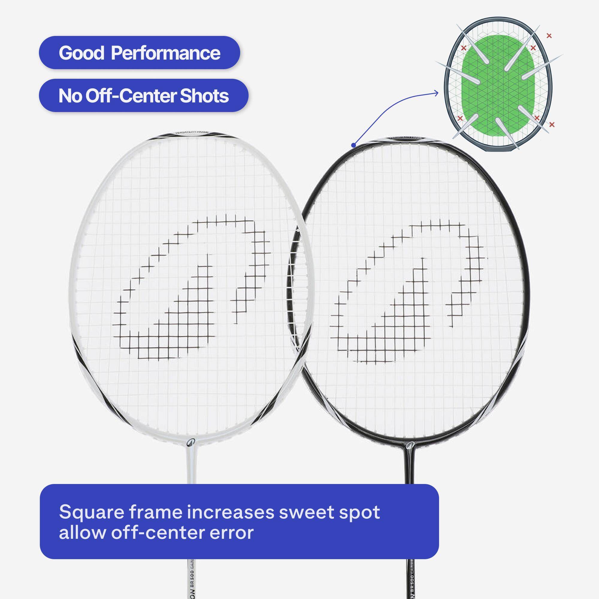 ADULT BADMINTON RACKET BR SENSATION 500 SET BLACK WHITE -  2