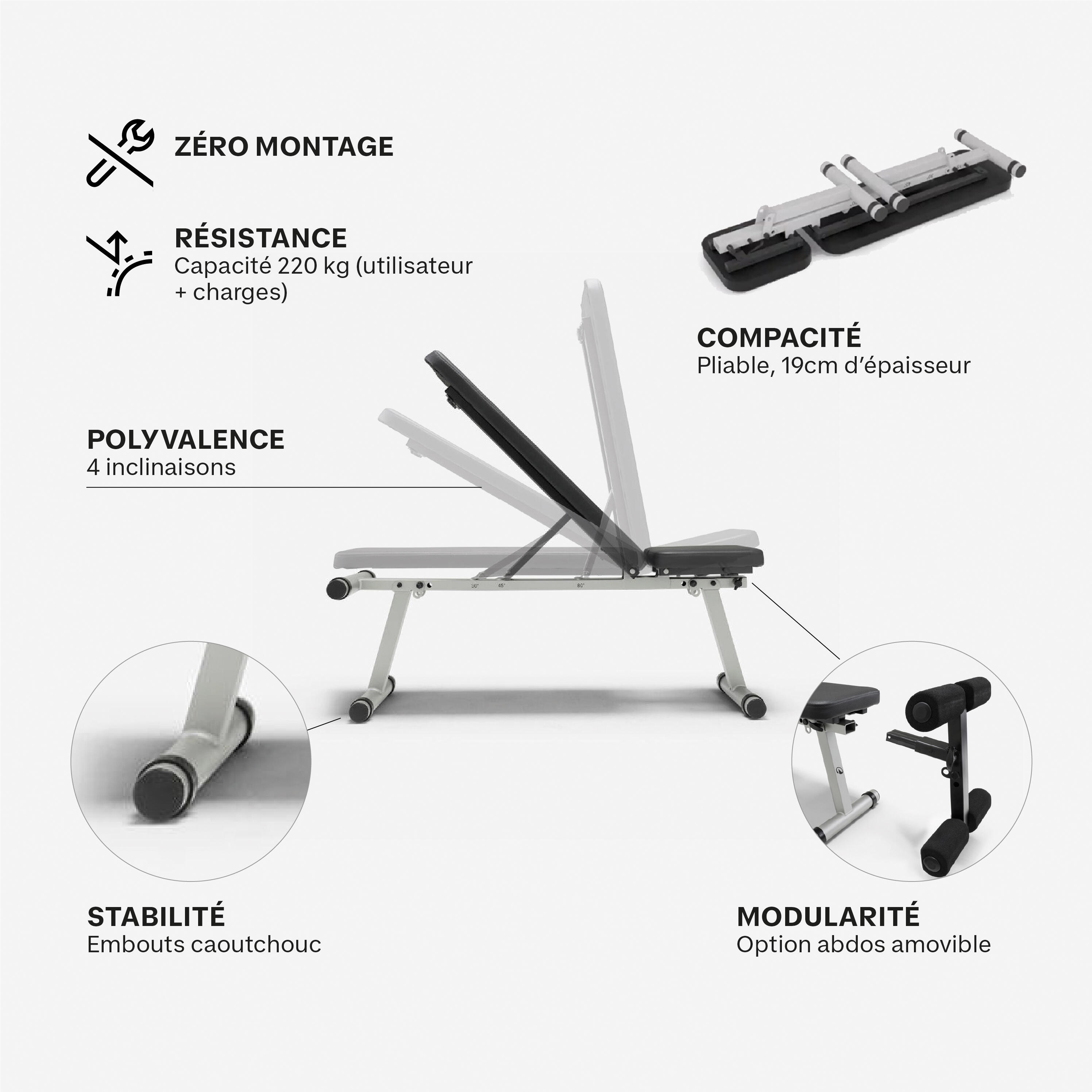 Banc de musculation pliable inclinable et déclinable, bench 500 2/15