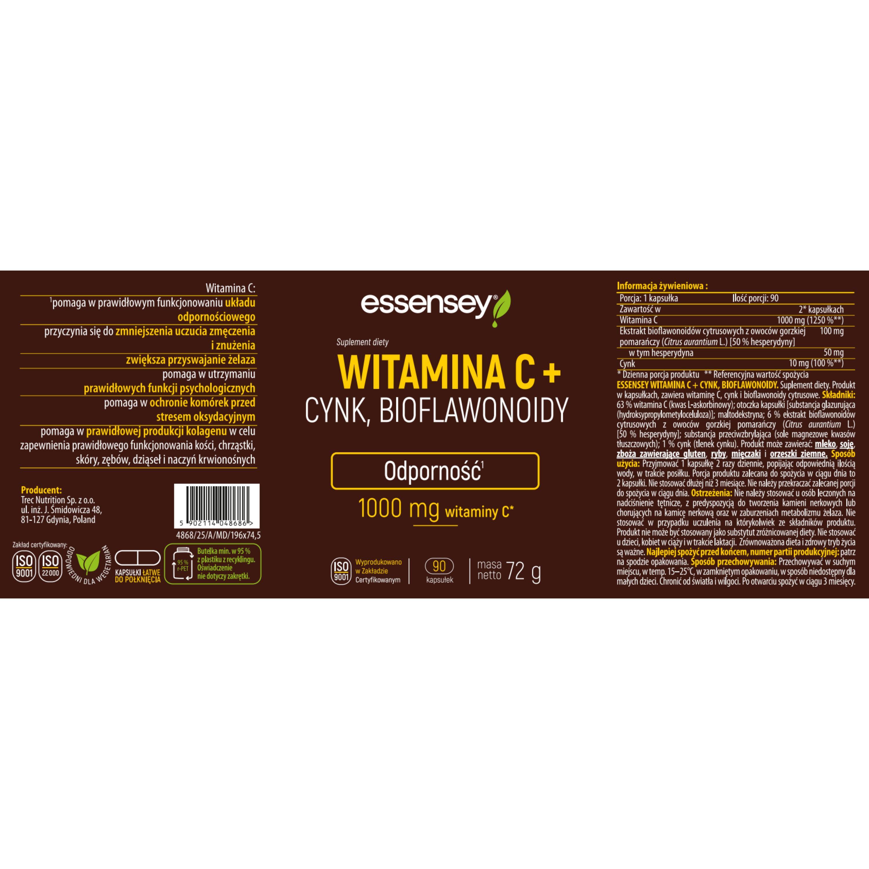 ESSENSEY WITAMINA C + CYNK, BIOFLAWONOIDY 90 kapsułek 4/4