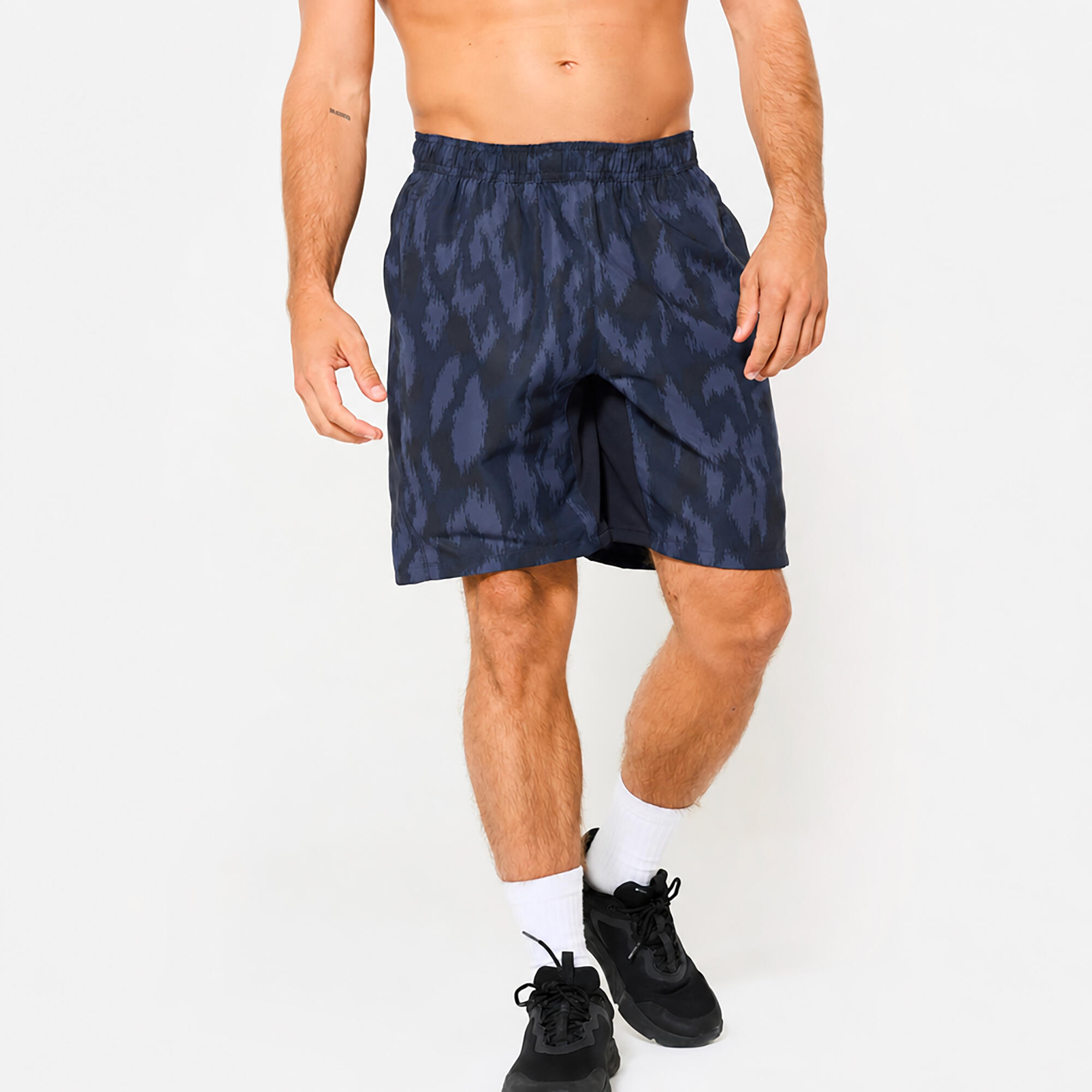 Men's Breathable Fitness Shorts with Zip-Up Pockets - Navy Blue
