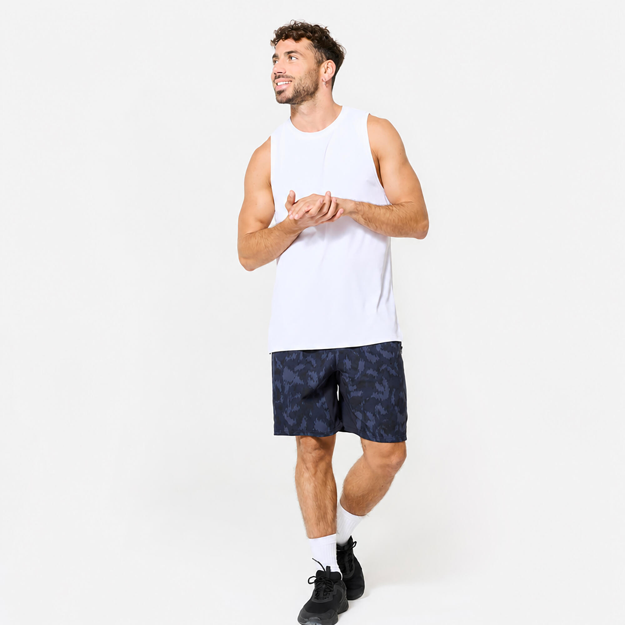 Short de fitness respirant poches zippées homme, bleu marine 2/4