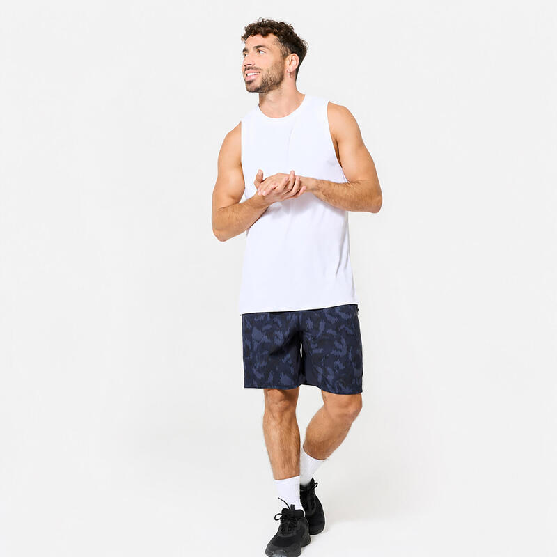 Șort de fitness respirant buzunare cu fermoar, bleumarin, bărbați