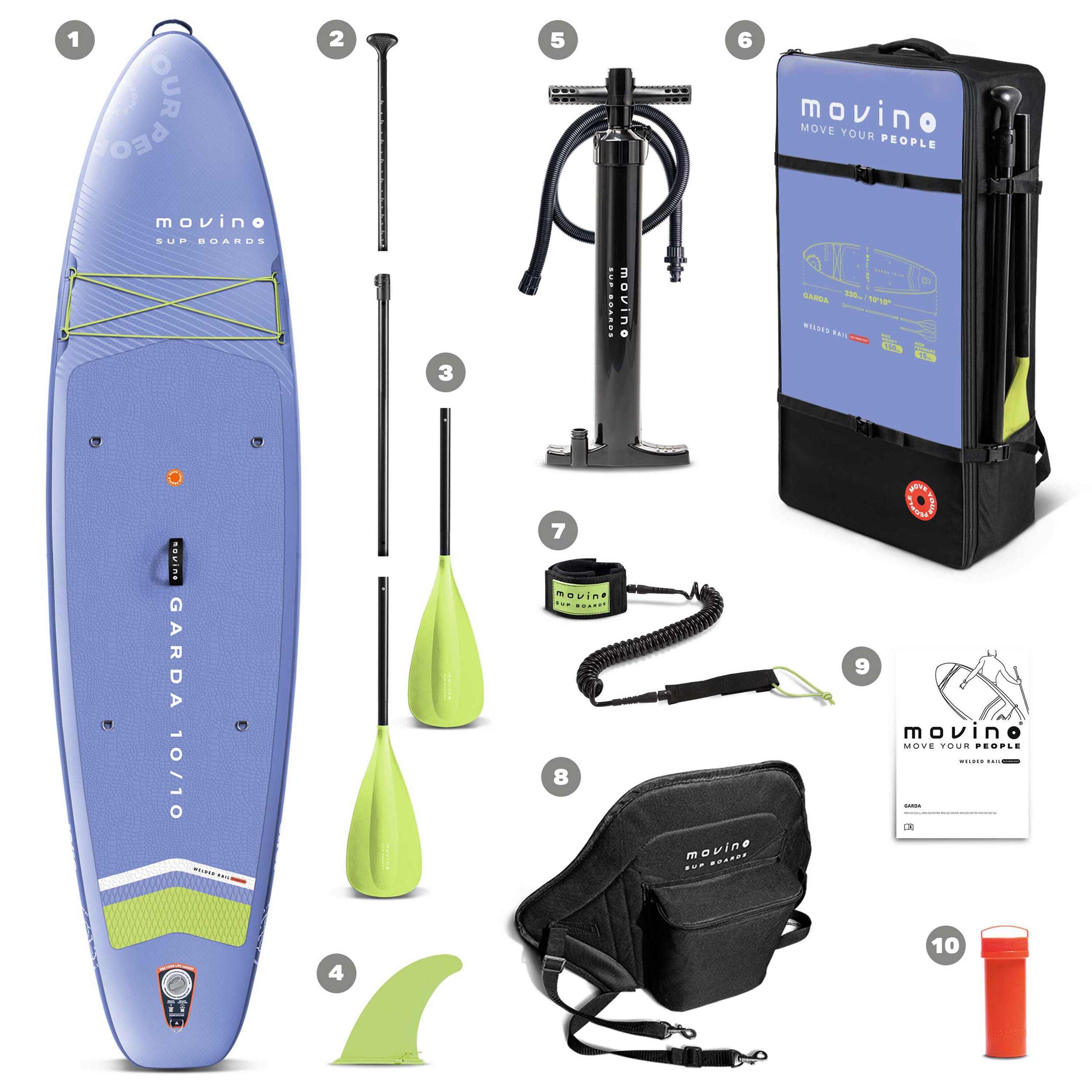 Zestaw SUP Movino Garda 330 cm z siedziskiem kajakowym LILAC/LEMON 9/11