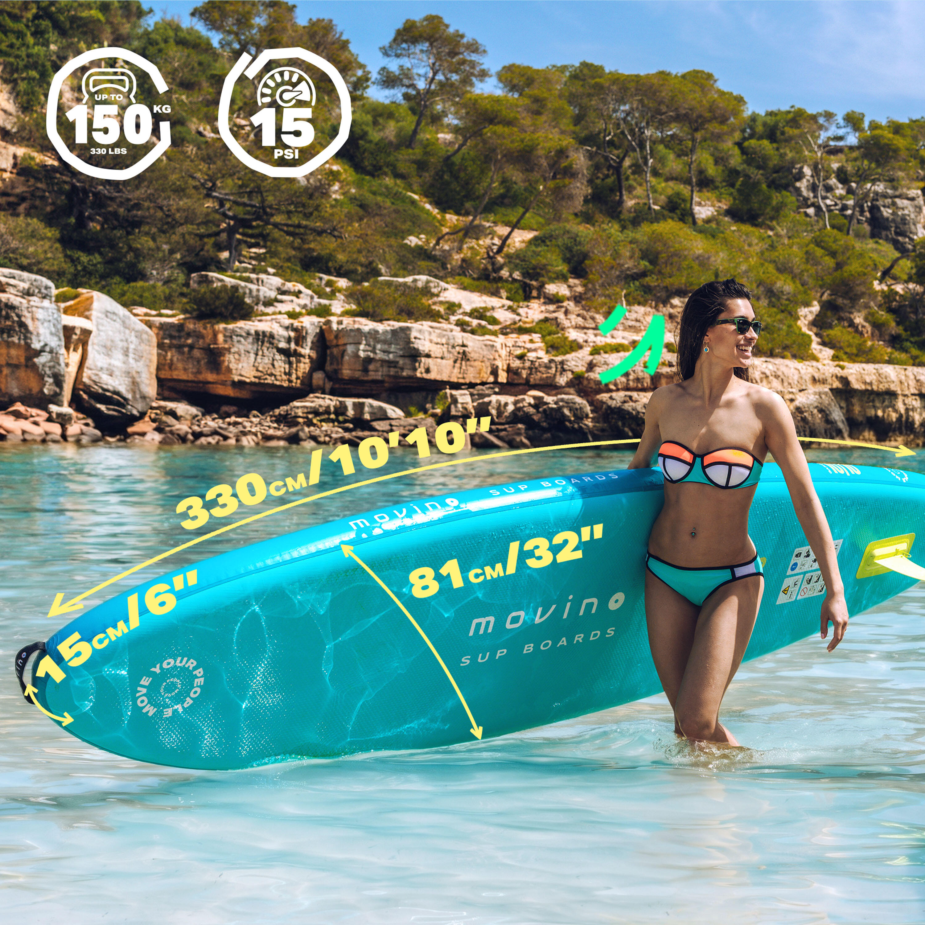 Zestaw SUP Movino Garda 330 cm z siedziskiem kajakowym Turkus/Limonka 5/11