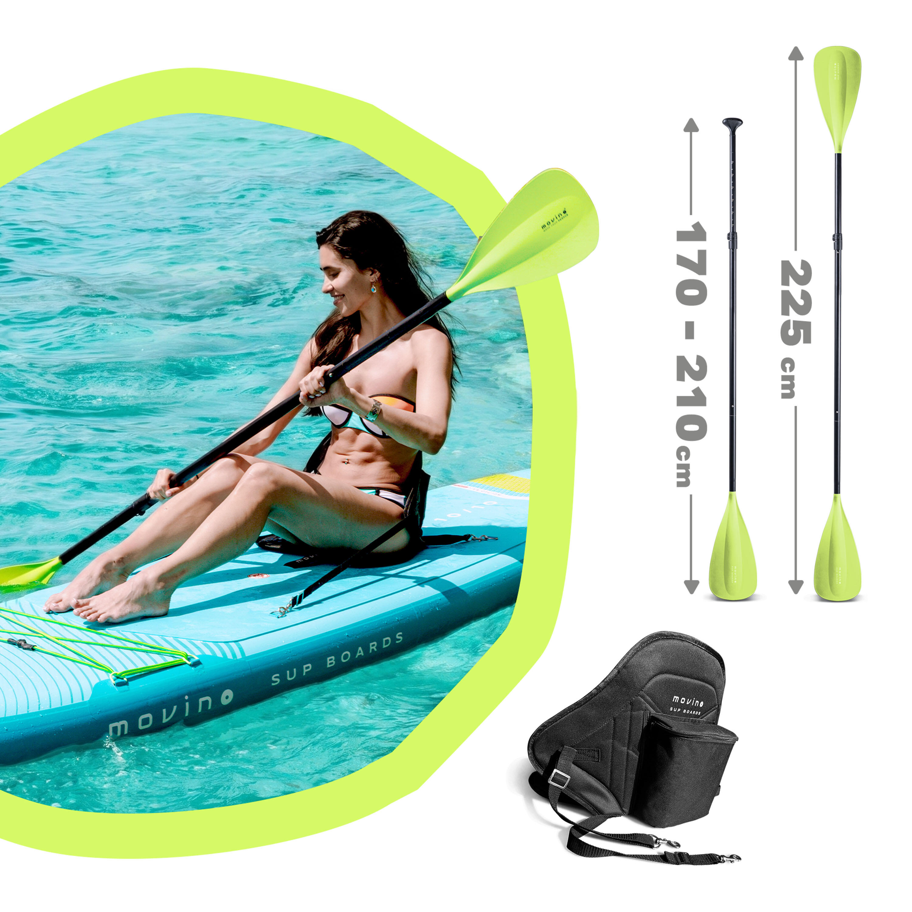 Zestaw SUP Movino Garda 330 cm z siedziskiem kajakowym Turkus/Limonka 6/11
