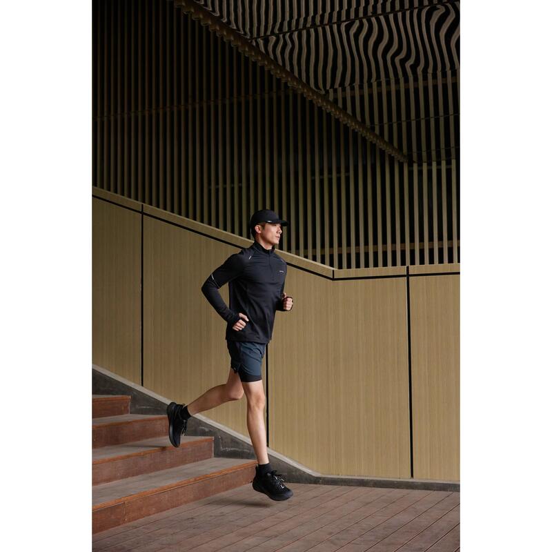 Erkek Uzun Kollu Koşu Tişörtü - Siyah - Kiprun Run 500 Warm