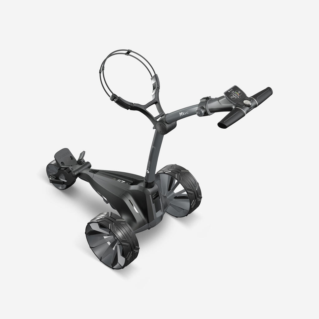 Electric golf trolley, Motocaddy M1 DHC + umbrella holder + card holder