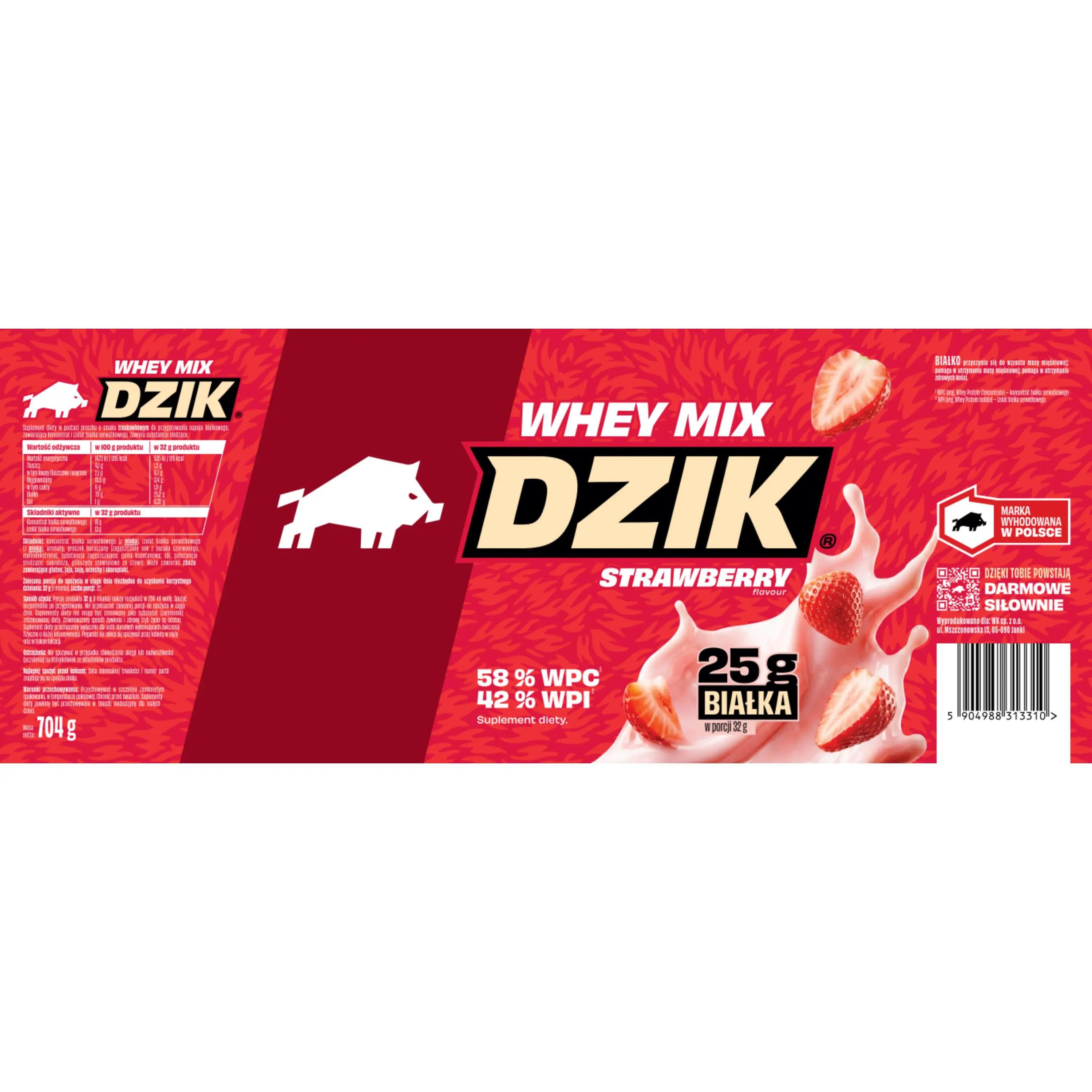 DZIK® WHEY WPC STRAWBERRY 704g 2/2