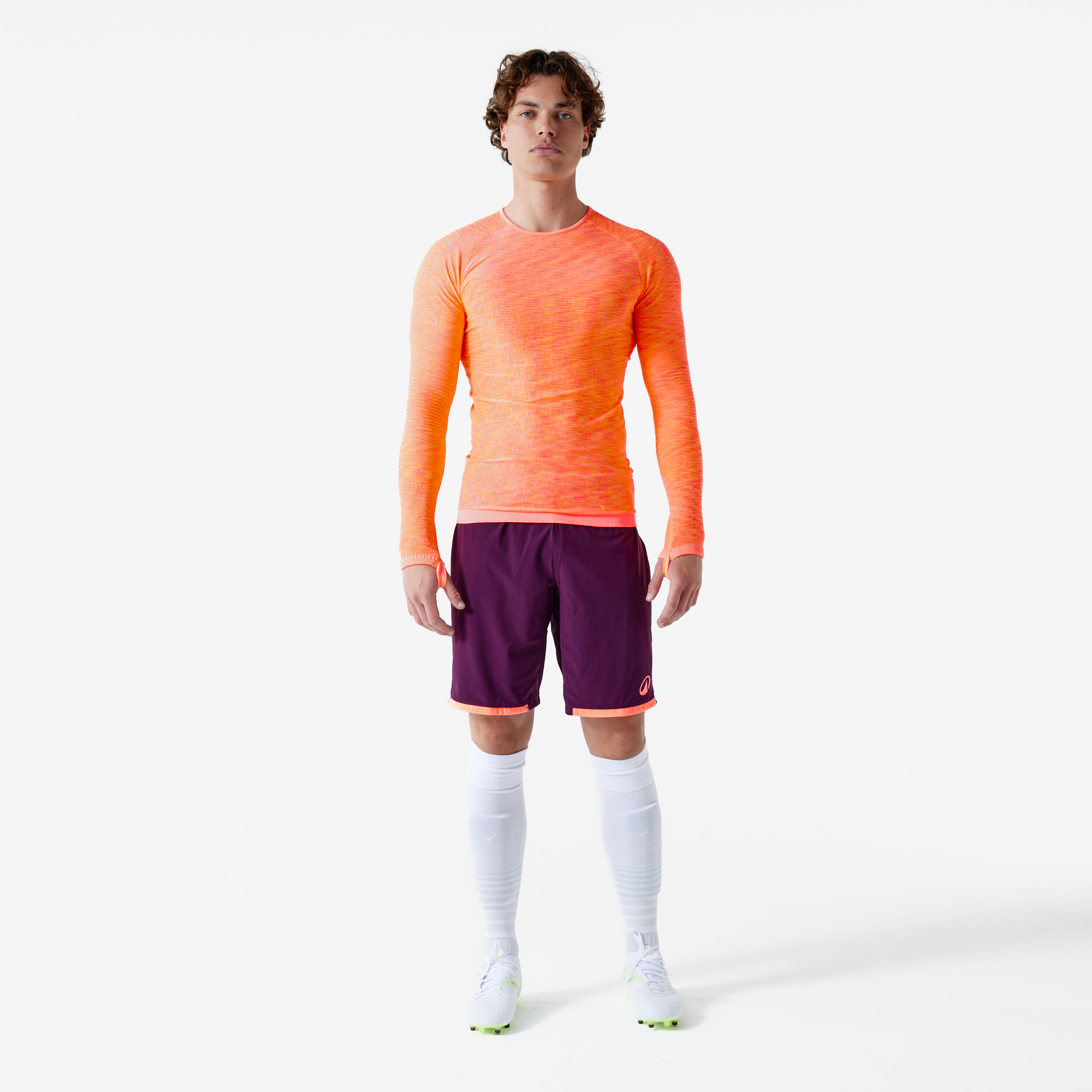 Bluză de fotbal termică fără cusături, cu mâneci lungi, Keepdry Portocaliu Coral