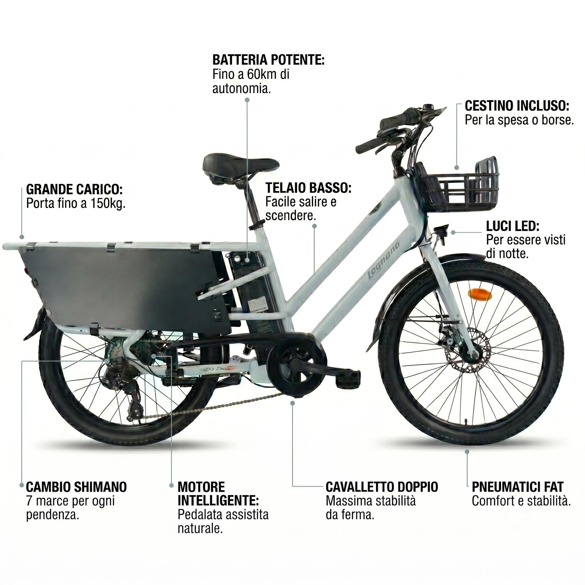Bici cargo bike elettrica a pedalata assistita Longtail Eco Legnano azzurra 2/12
