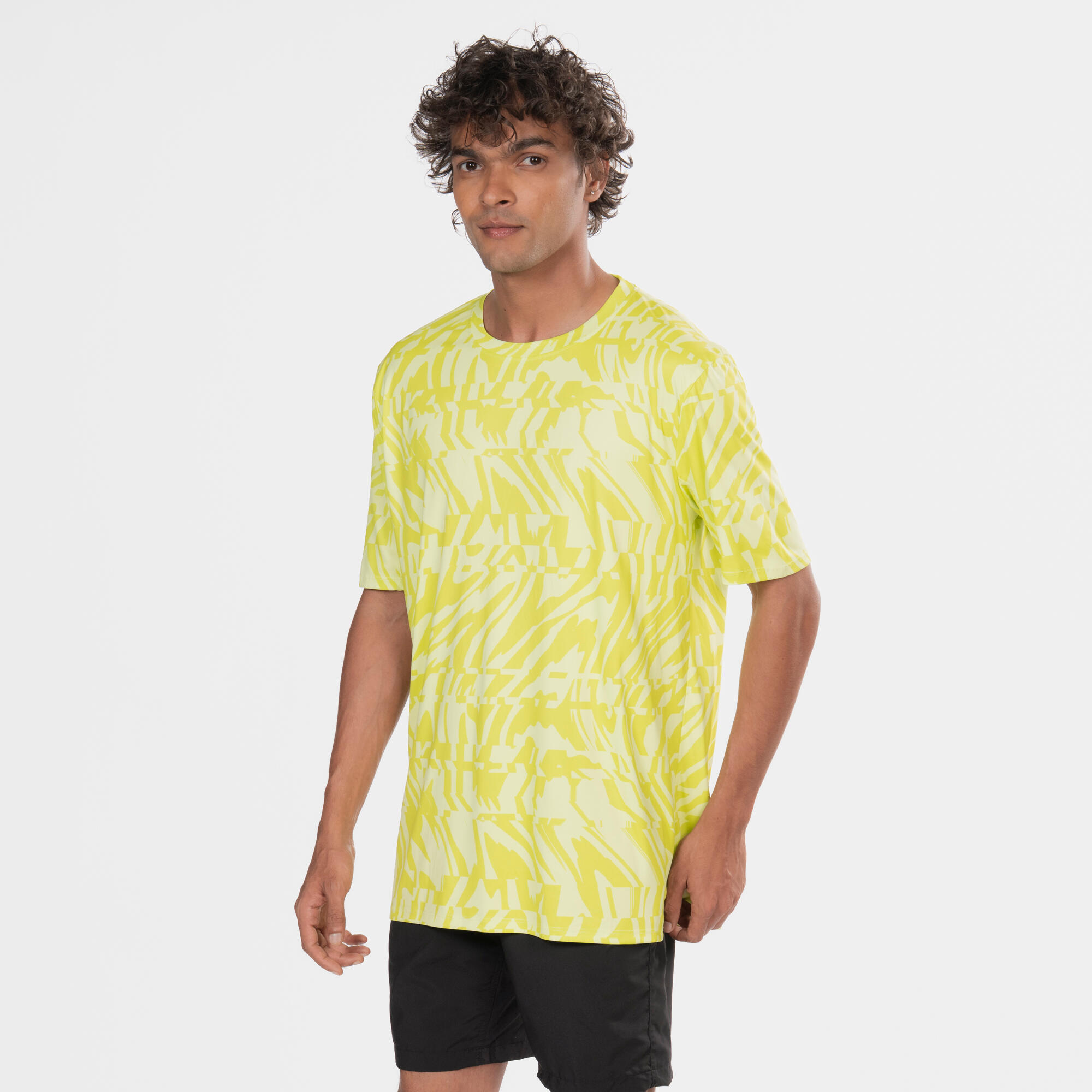 Men's short-sleeve fitness T-shirt breathable round neck, yellow