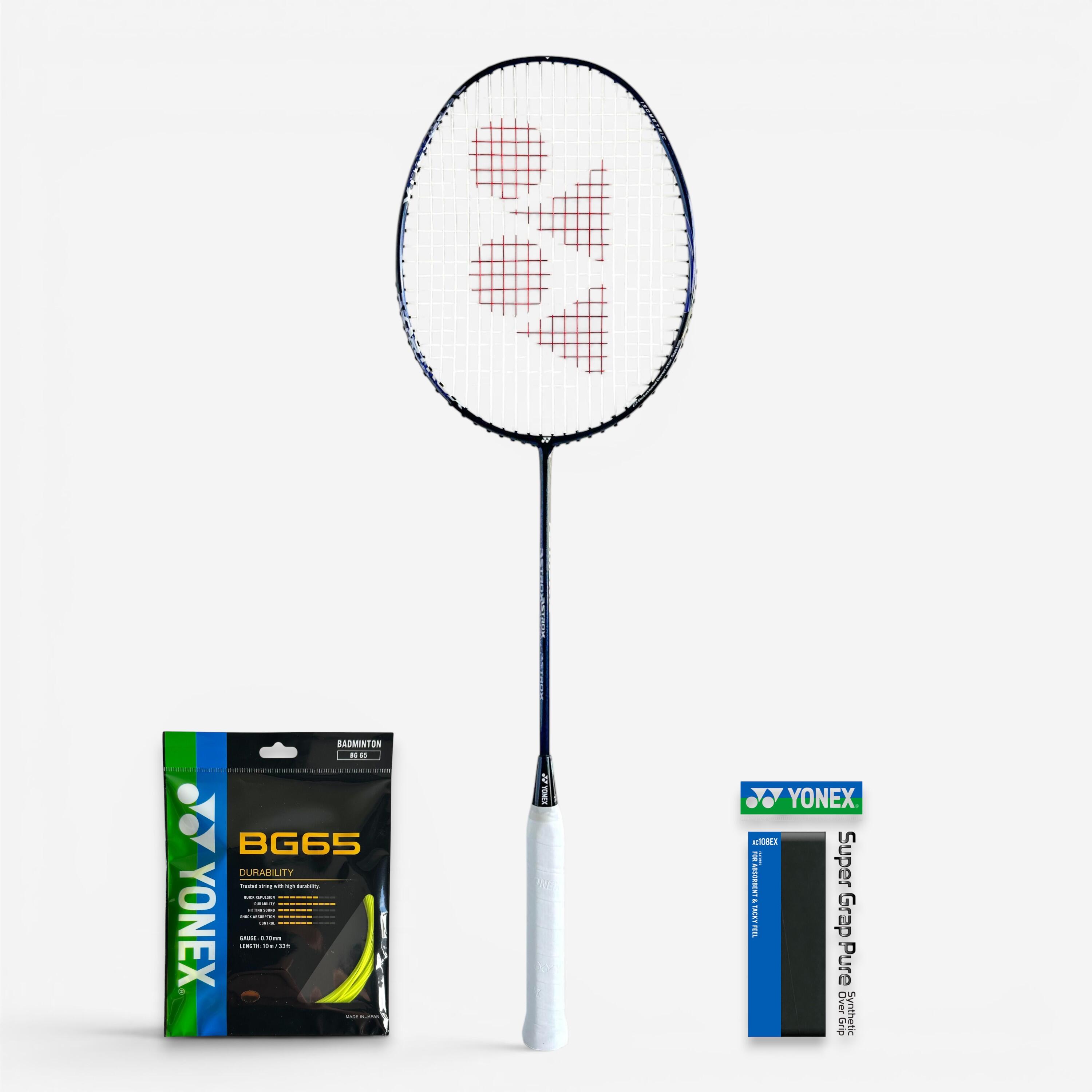 Set rachetă badminton  Yonex Astrox 10 albastru Cordaj BG65 grip AC108