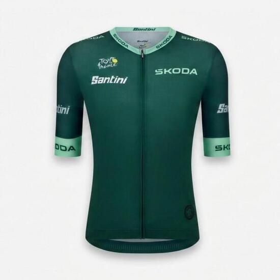 Maillot ciclismo manga corta Santini Tour de Francia 2026 verde líder puntos