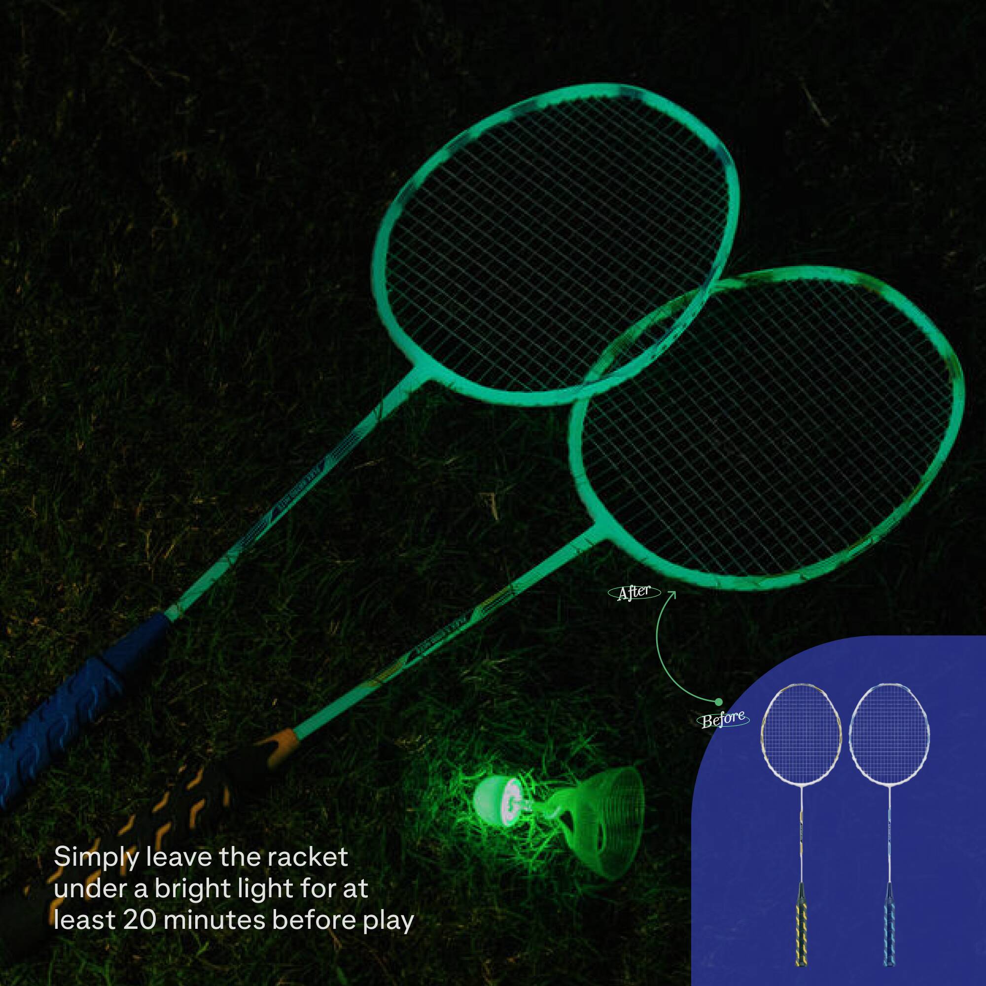 Glow in dark Adult Badminton Racket Set Flex Set BR190 Nite Blue Yellow -  5