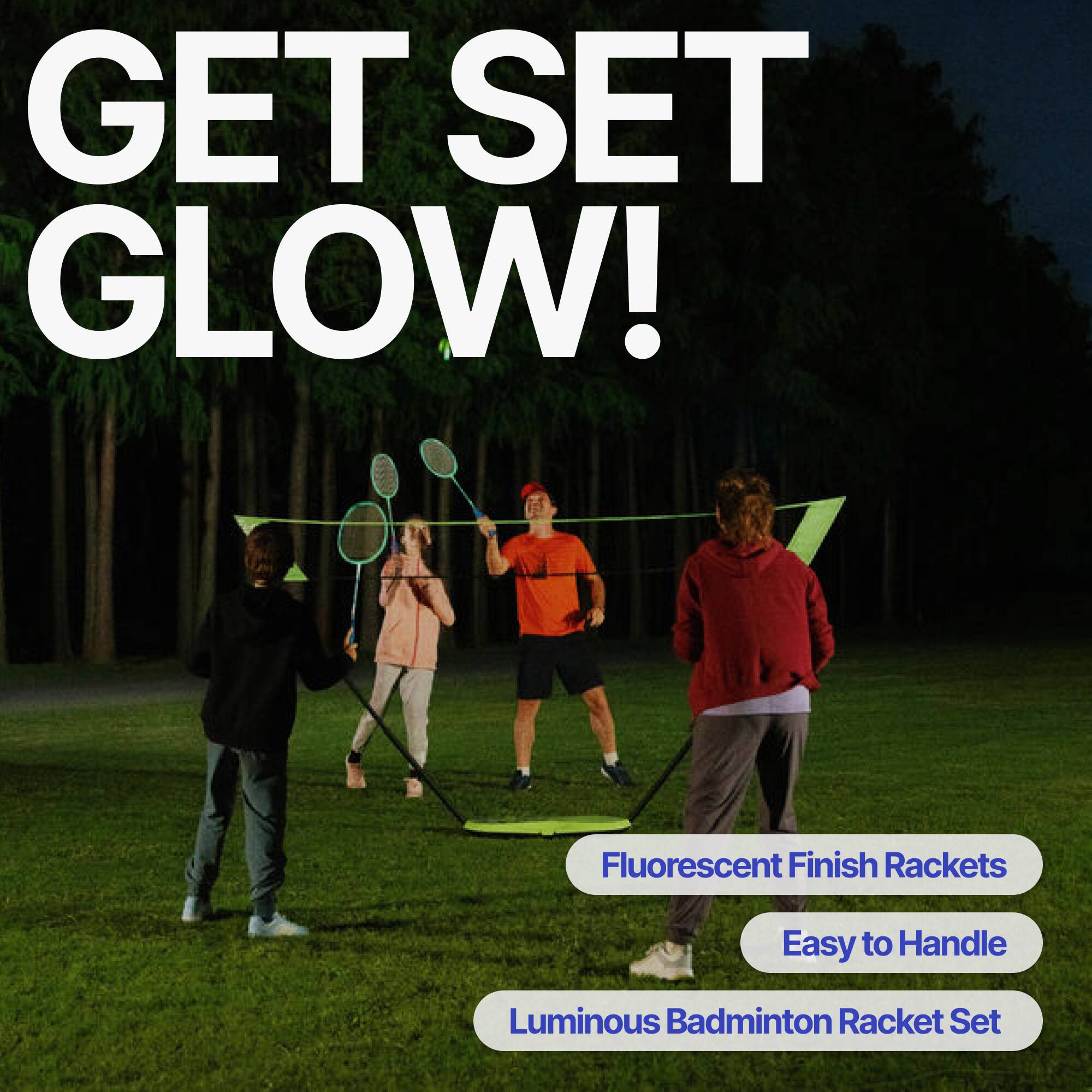 Glow in dark Adult Badminton Racket Set Flex Set BR190 Nite Blue Yellow -  4