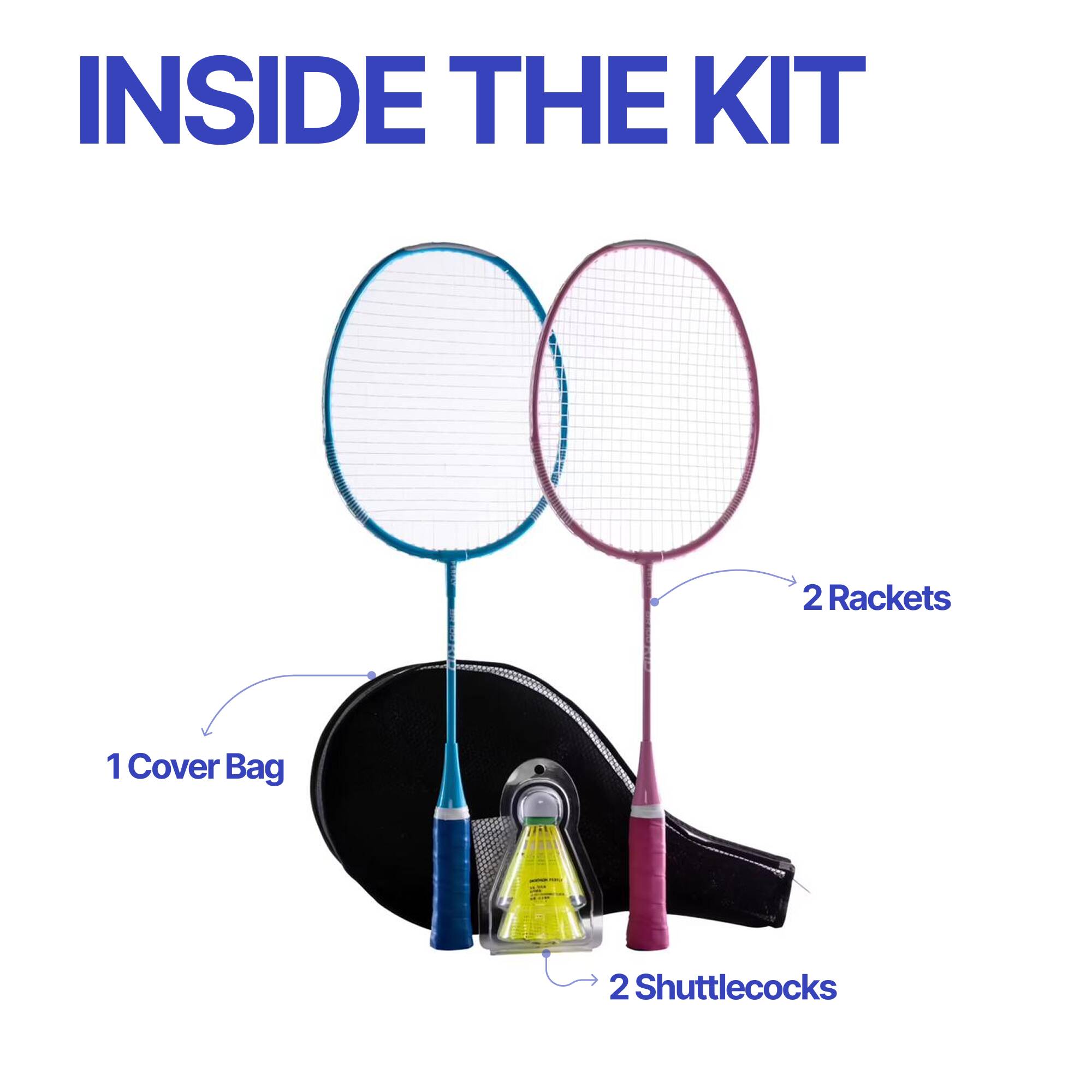 Kids Badminton Racket BR 100 Set Starter Blue Pink -  2