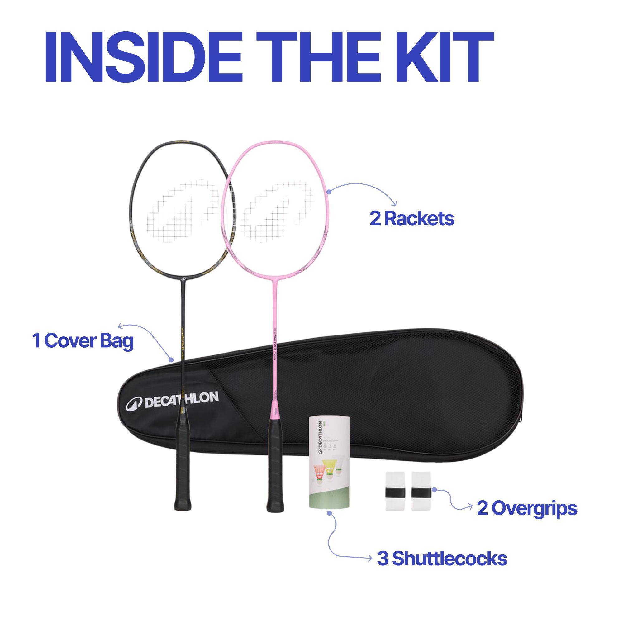 ADULT BADMINTON RACKET BR 190 SET PARTNER BLACK PINK -  2