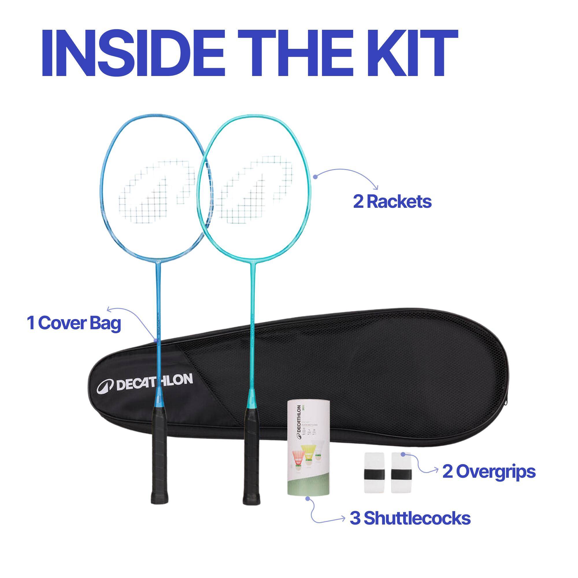 ADULT BADMINTON RACKET BR 190 SET PARTNER TURQUOISE BLUE -  2