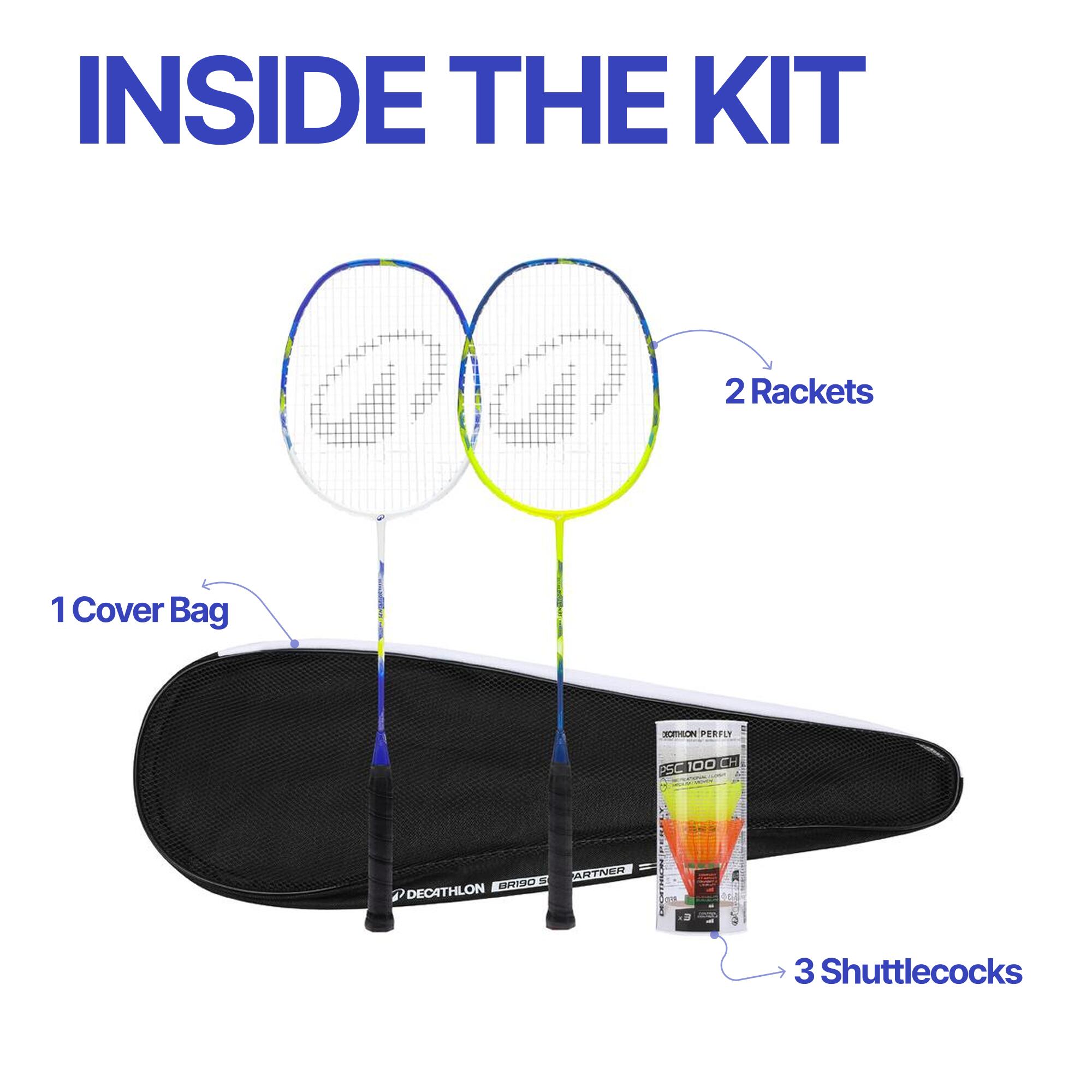 ADULT BADMINTON RACKET BR 530 SET COUPLE WHITE LIME